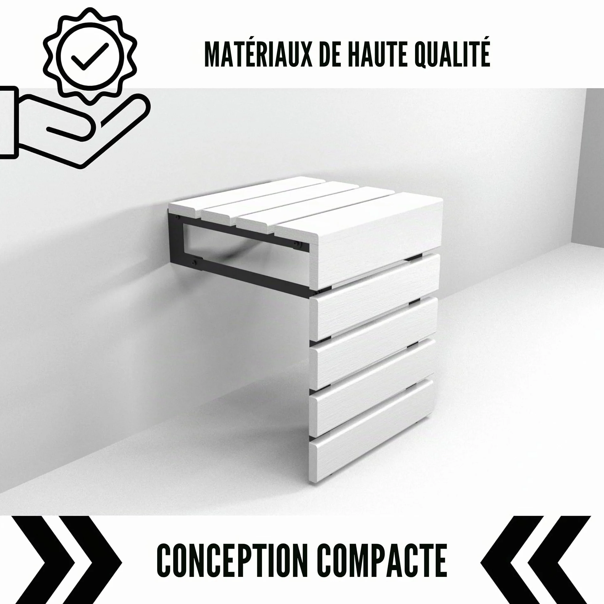 Siège de douche mural pliable en bois de teck fait à la main, tabouret de salle de bain pour personnes âgées, handicapées, femmes enceintes, handicapées, banc d'extérieur pliable résistant à l'eau