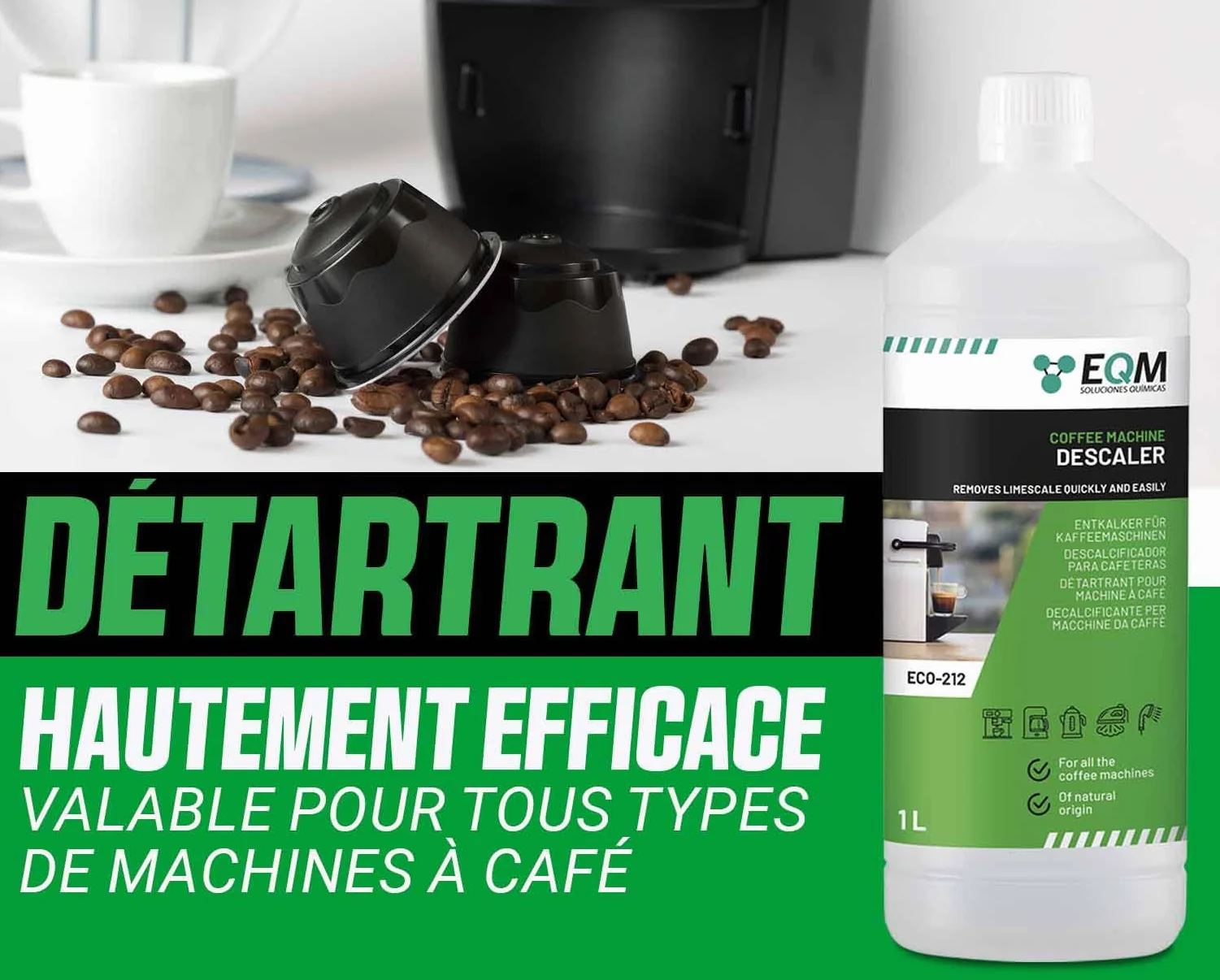 EQM ECO-212 Détartrant machine à café 1L origine naturelle