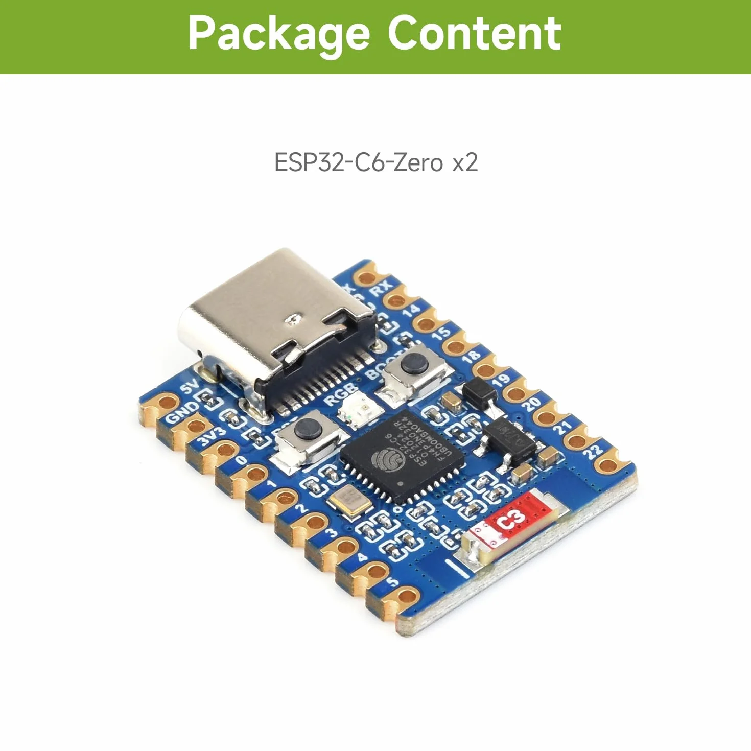 Waveshare ESP32-C6-Zero ESP32-C6 Mini Development Board 2 PCS Based on ESP32-C6FH8 Dual Processors 160MHz 2.4GHz WiFi 6 BT5