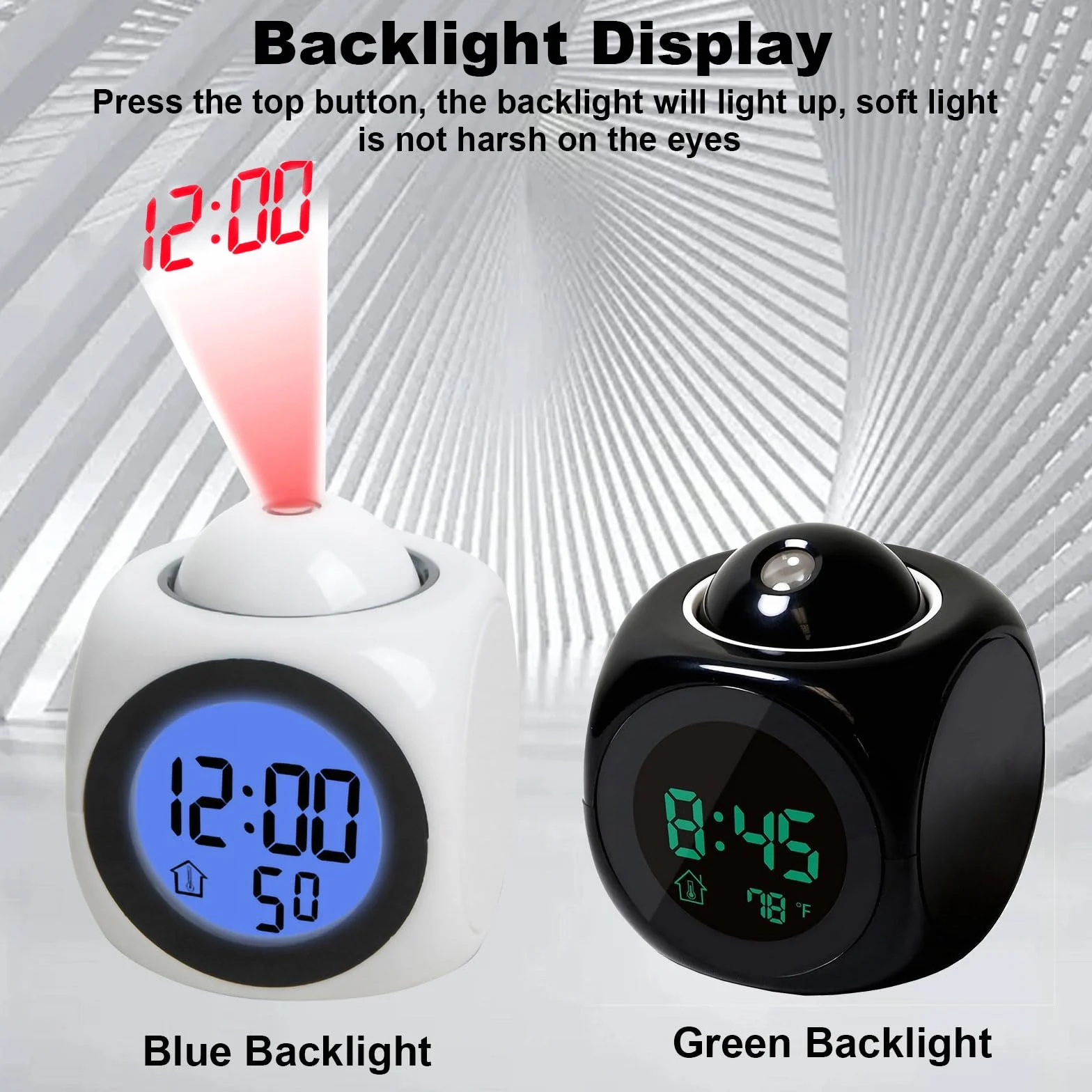 Réveil à Projection Plafond Heure Numérique, Horloge de Table Projecteur Multifonction LED USB Fonction Vocale Blanc
