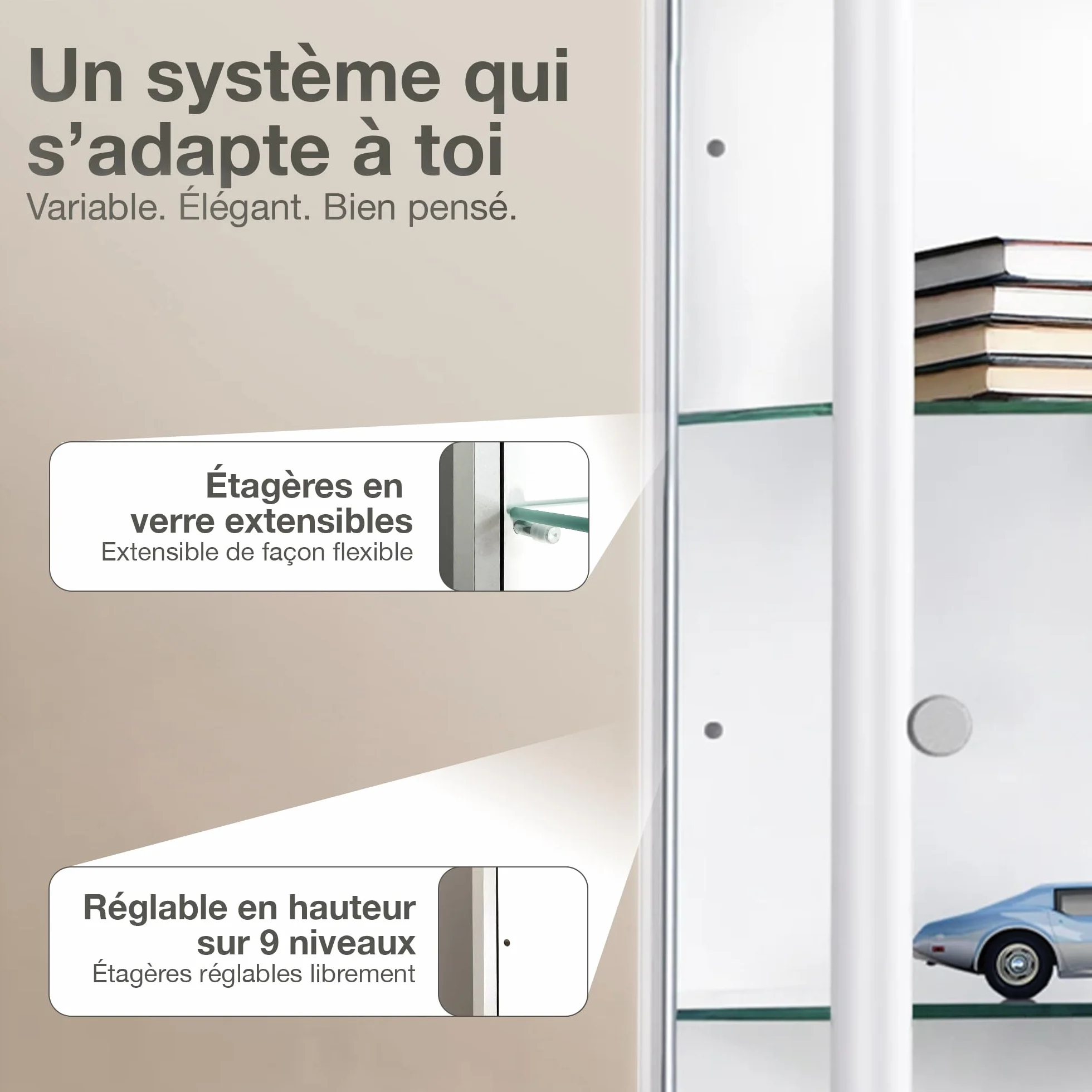 Vitrine en Verre pour Collection (176x37x33cm) - Fabriqué en Allemagne - Armoires vitrées de présentation Blanc avec 4 étagères en Verre réglables & LED - Meuble vitrine Collection Figurine