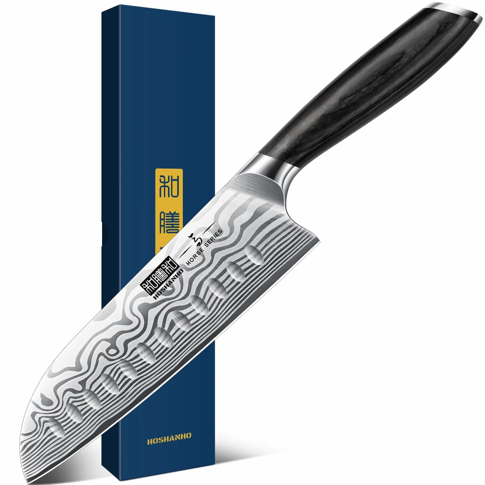 HOSHANHO Couteau Santoku 18 cm, Couteau de Cuisine Japonais Ultra-Tranchant en Acier à Haute Teneur en Carbone, Couteau de Chef Professionnel avec Manche Ergonomique