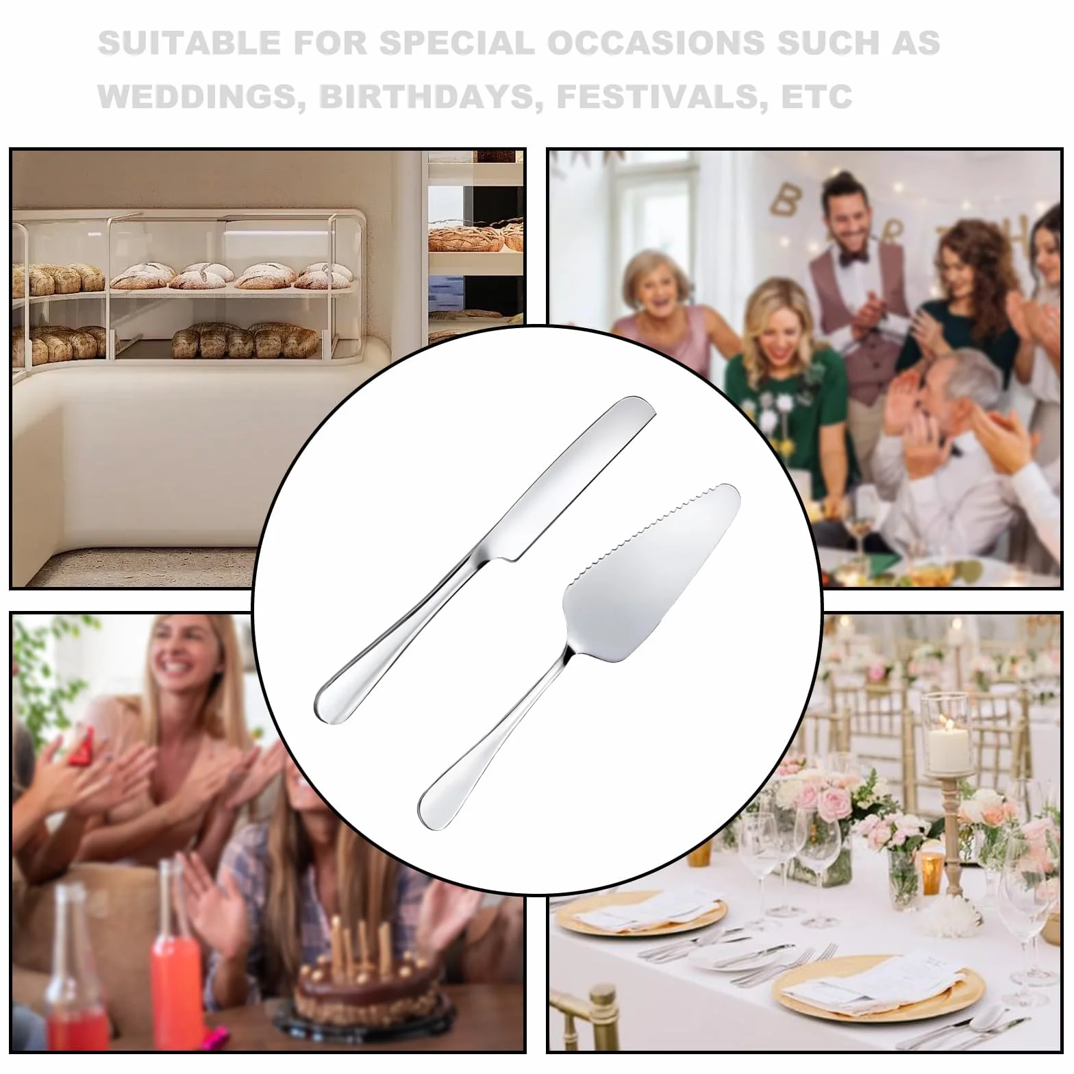 Ensemble de Serveur et Couteau à Gâteau de Mariage 23cm, Acier Inoxydable