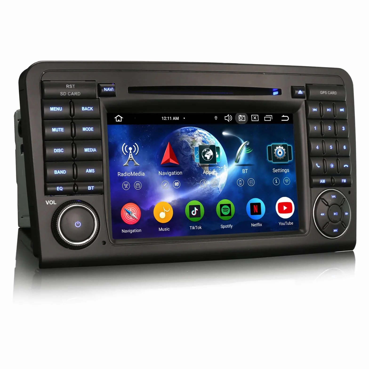 Erisin radio samochodowe Android 14 4GB+64GB 8-rdzeniowe DVD z nawigacją GPS, 7-calowy ekran dotykowy, bezprzewodowe CarPlay, Android Auto, DAB+WiFi 4G, Bluetooth 5.0, DSP, OBD2, Canbus, do
