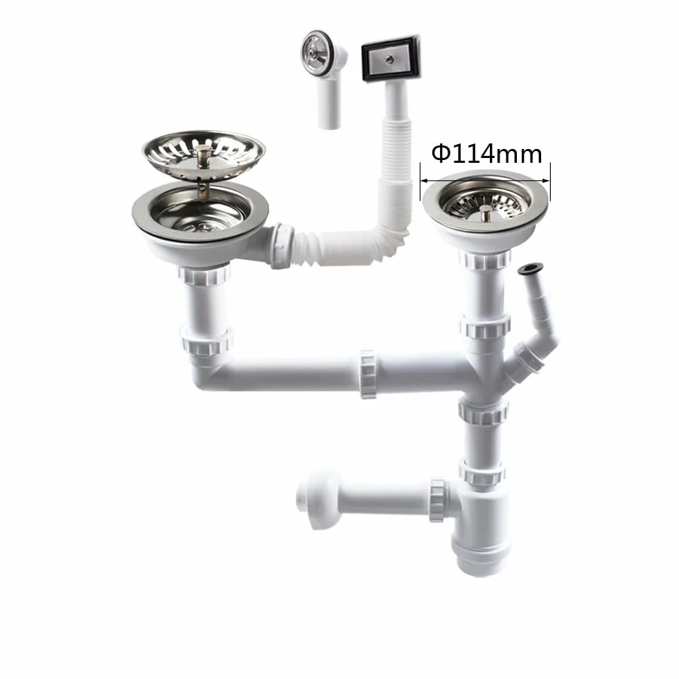 Talea Siphon double 114 mm évier raccord lave-vaisselle ouverture 84-90 mm