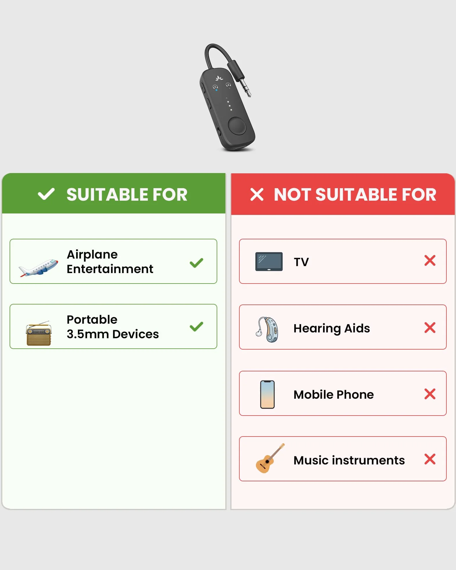 Avantree Relay – adapter Bluetooth do samolotu z chipsetem Qualcomm, obsługa 2 słuchawek, 25 h pracy, aptX Adaptive i HD audio, nadajnik dla AirPods, Bose i podróży lotniczych
