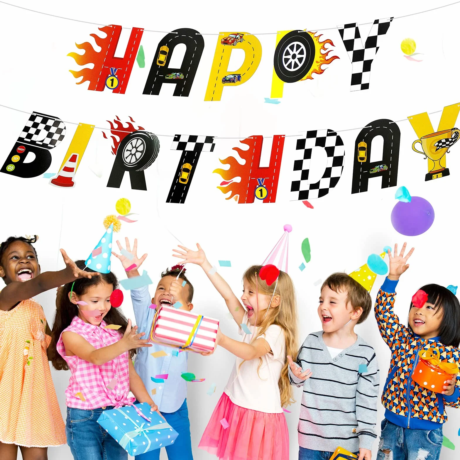 Bannière d'anniversaire Hot Wheels Racing Happy Birthday, décoration réutilisable intérieur extérieur, lettres fête enfants garçons filles