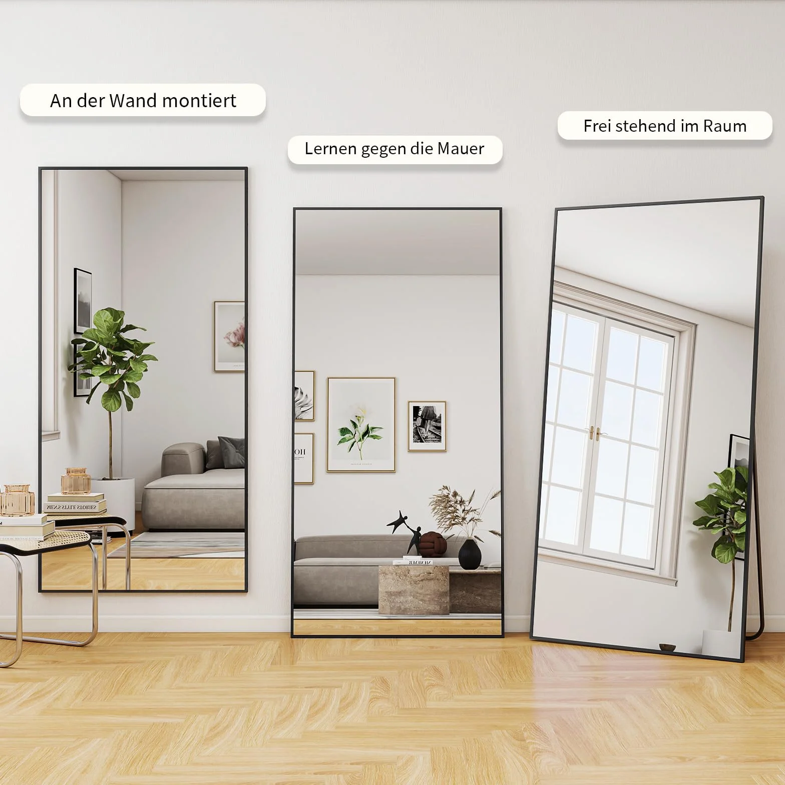 BEAUTYPEAK Grand Miroir sur Pied et Mural 76 x 171 cm Cadre Aluminium Verre Anti-Chocs