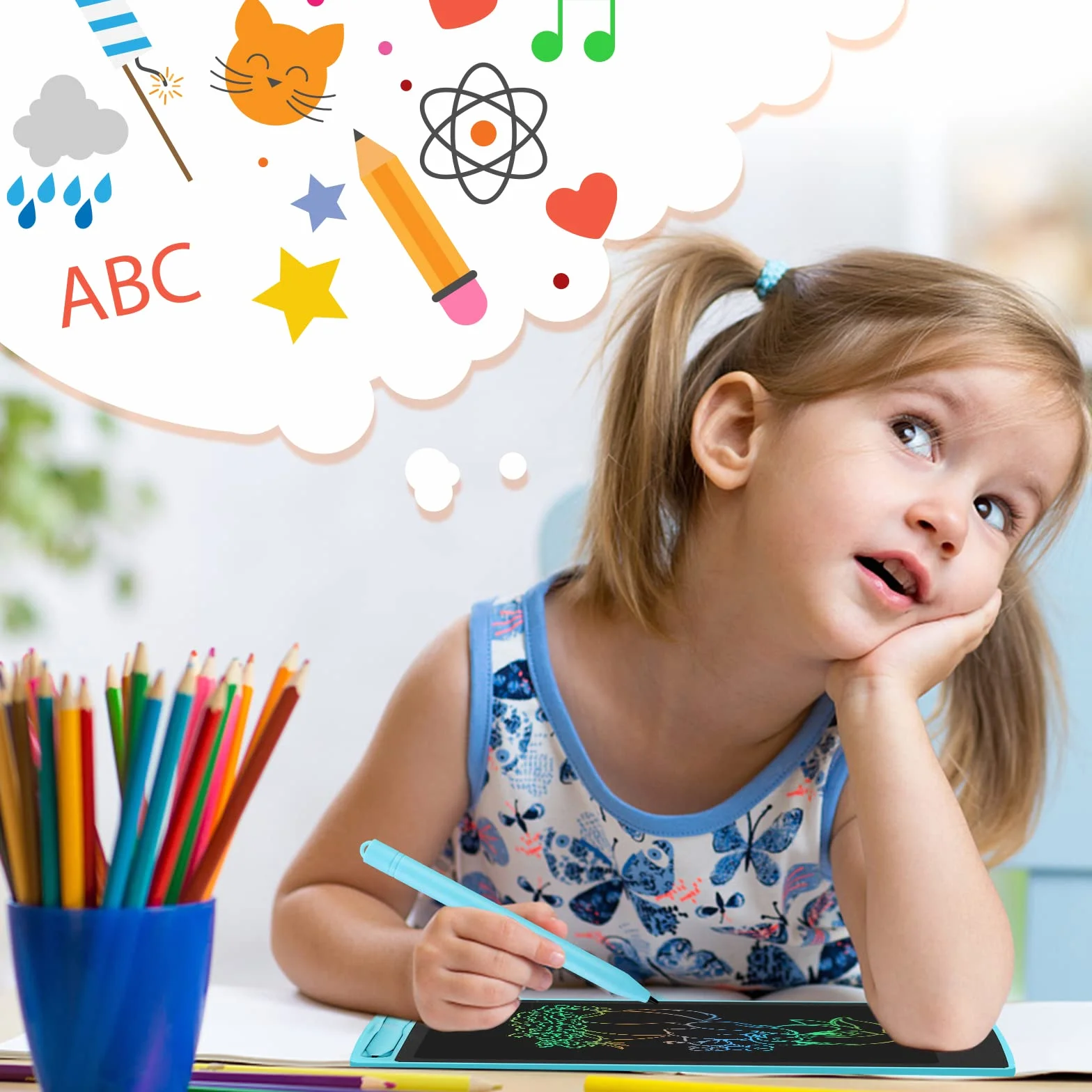 HOMESTEC Tablette d'écriture LCD 8,5 Pouces Planche à Dessin Graphique Serrure à clé Écriture Manuscrite Doodle Pad Enfants Jouets Cadeaux Bleu