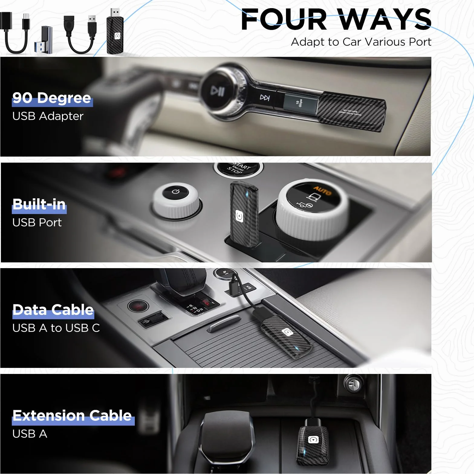 MSXTTLY Bezprzewodowy Adapter CarPlay, 2024 U2C-AIR Wirelees Carplay Stick dla samochodów z kablowym CarPlay & iOS 10+, Wi-Fi 5 GHz, USB Stick Direct Plug and Play, USB A/C, Czarny