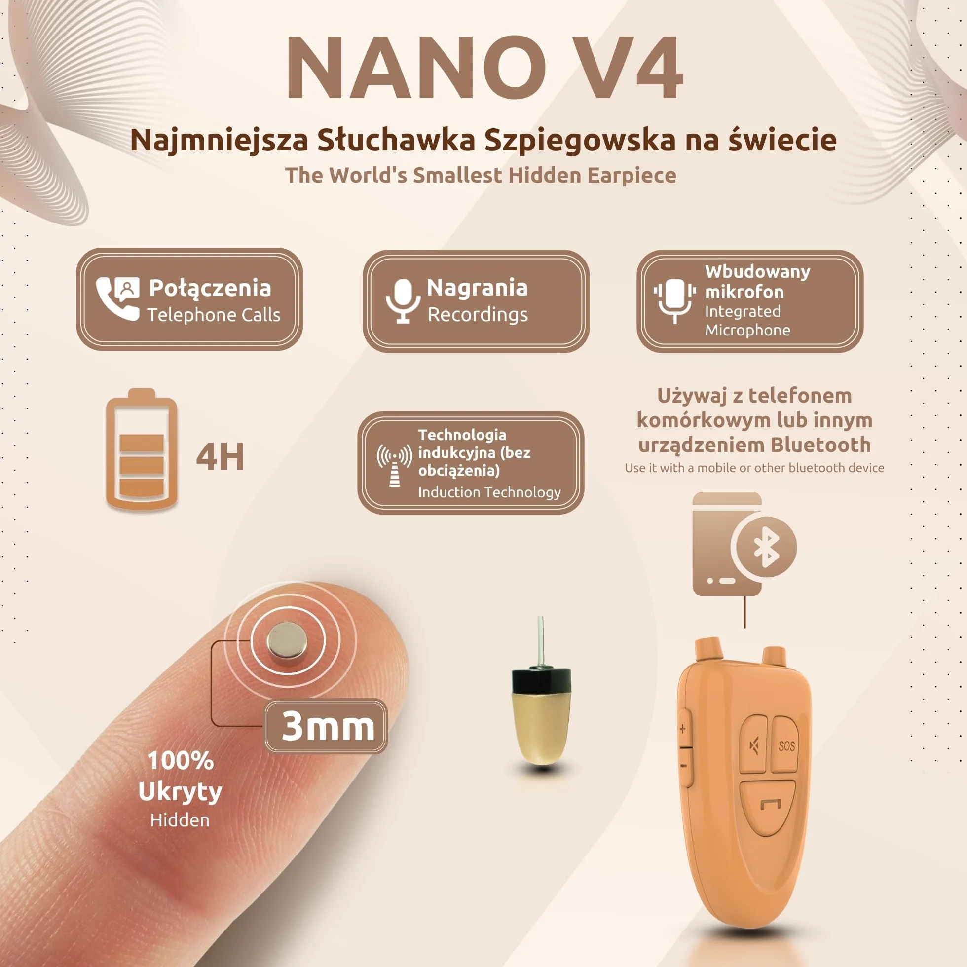 PingaOculto Słuchawka Szpiegowska Bluetooth Egzamin Ukryte Nano Mini Niewidoczne Mikrofonem Taśmy Klejące - Słuchawki Szpiegowskie Bezprzewodowy (Słuchawka Szpiegowska Nano V4 + Vip Pro SuperMini)