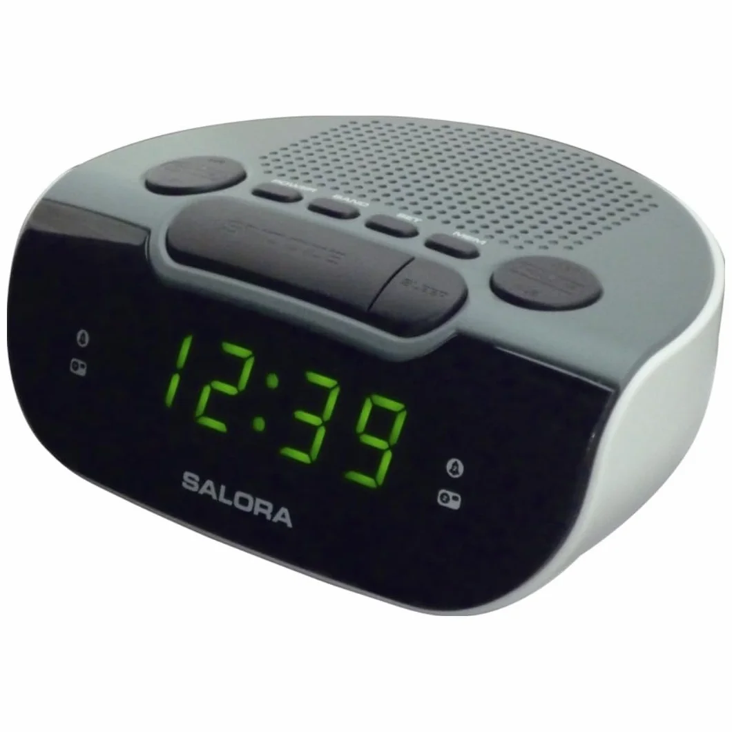 SALORA Reveil Matin Lumineux Numérique LED Horloge Digitale Radio FM Double Alarme Snooze Veilleuse Réglable Noir Gris Blanc