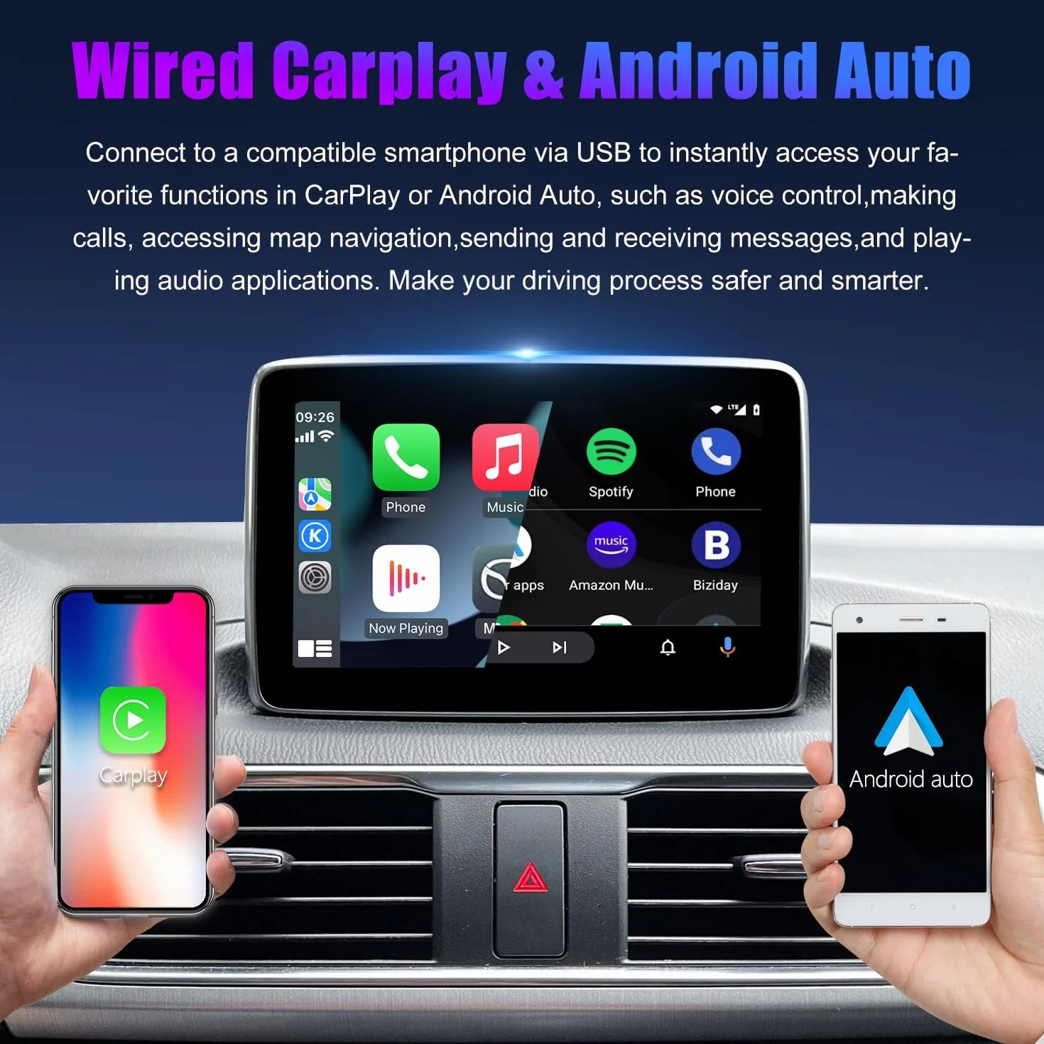 Zestaw Mazda Type-C Carplay i Android Auto Upgrade, TK78-66-9U0C OEM Media Hub dla systemu MZD CONNECT, dla Mazdy 3/6/CX3/CX5/CX9/MX5 2014-2020 (obsługa szybkiego ładowania typu c)