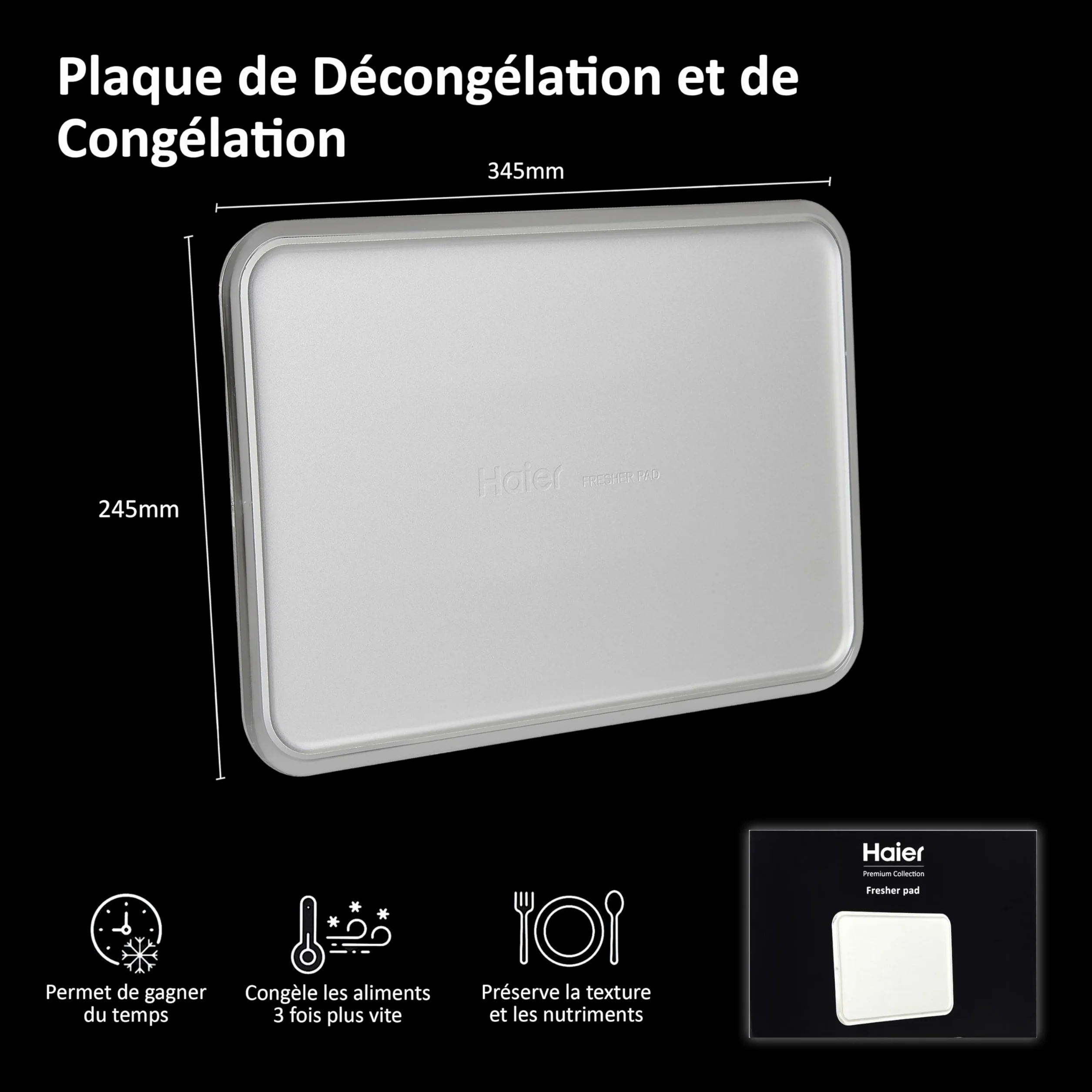 Haier Fresher Pad - Plateau de Congélation en Aluminium - Accélère la Congélation et la Décongélation des Aliments en Préservant Les Valeurs Nutritionnelles - 345 x 245 mm