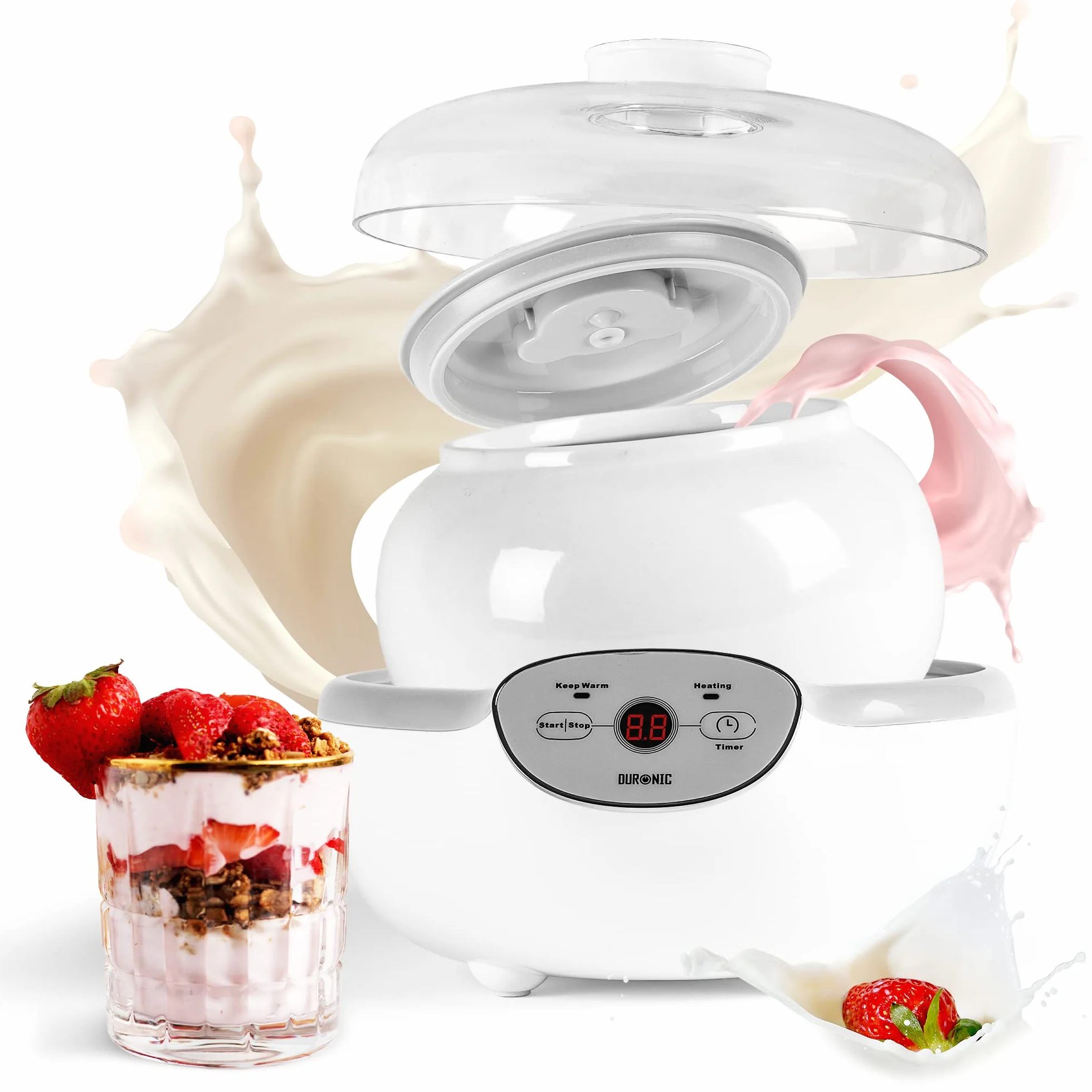 Duronic YM1 Yaourtière électrique programmable 1 pot de 1500 ml Machine à yaourt avec Thermostat et Pot de 1.5 L en Céramique Préparer des yaourts et desserts faits-maison