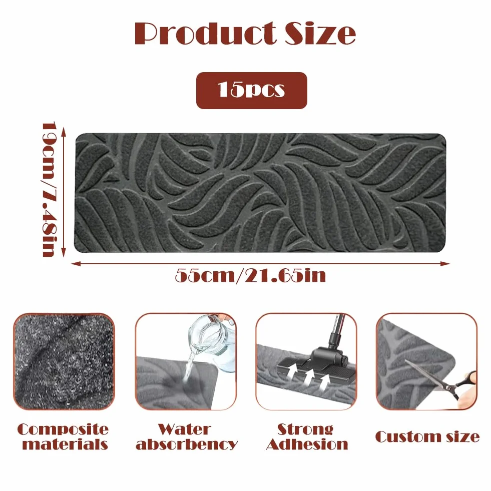 Lot de 15 tapis d'escalier autocollants antidérapants souples réutilisables pour animaux enfants personnes âgées