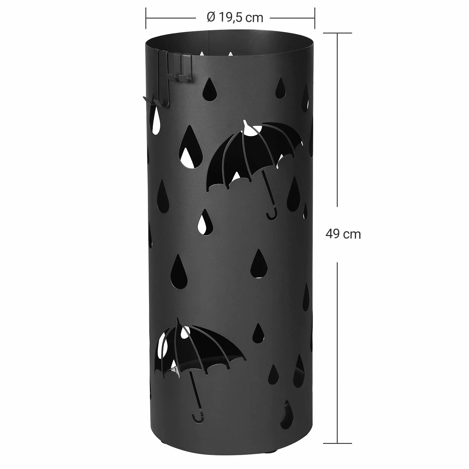 SONGMICS Porte parapluies en Métal avec Plateau et Crochets, 49 x Ø 19,5 cm, Noir LUC23B