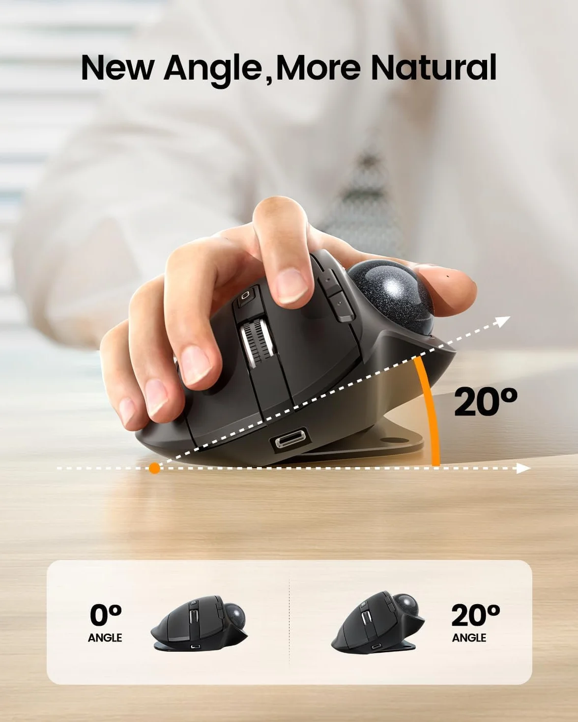 ProtoArc EM01 NL Bezprzewodowa mysz Trackball, ergonomiczna mysz kulkowa Bluetooth, kciuk, ładowalna, komputer, laptop, regulowany kąt i 3 przyłącza urządzeń, do PC, Mac, Windows, szara kulka 25