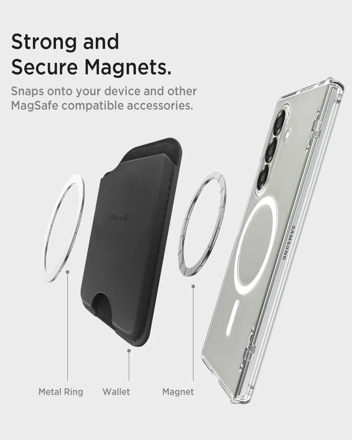 Miimall Samsung Galaxy S25 Ultra MagSafe, [uchwyt na 3 karty], wegańska skóra, etui na karty MagSafe, dwustronny portfel magnetyczny do Galaxy Fold 7/S25 FE/Pixel 10 Pro Fold/iPhone 17 16 15, Czarny