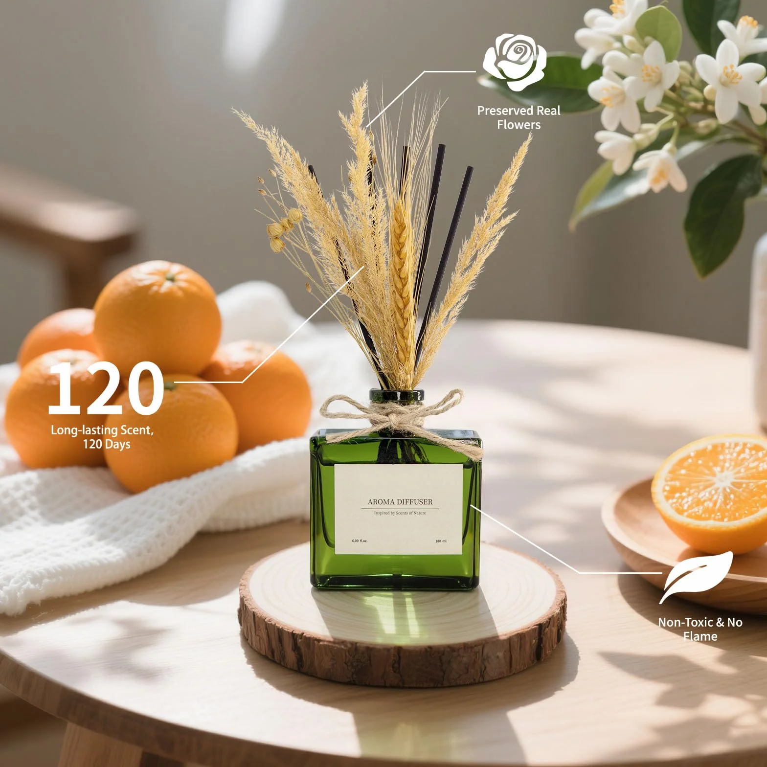 Diffuseur de Parfum Flower pour Bureau 120 Jours Citrus Energizing Scent avec 7 bâtonnets