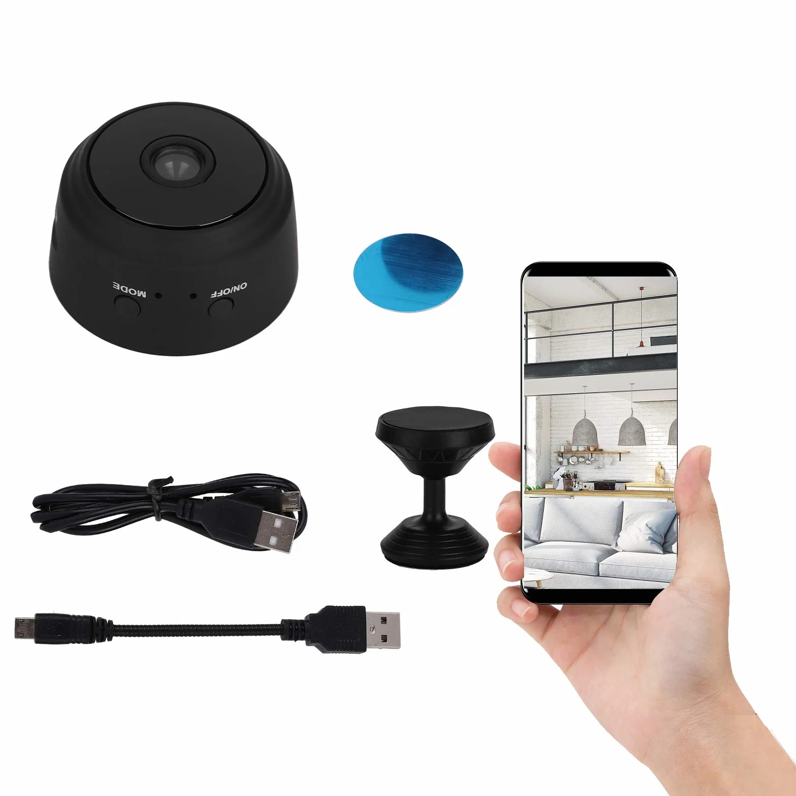 Mini Kamera Wi-Fi, Pilot Aplikacji A9 IR Night 1080P Bezprzewodowa Kamera Wideo HD Niania z Kątem Widzenia 150 Stopni dla Systemu Bezpieczeństwa w Domu(czarny)
