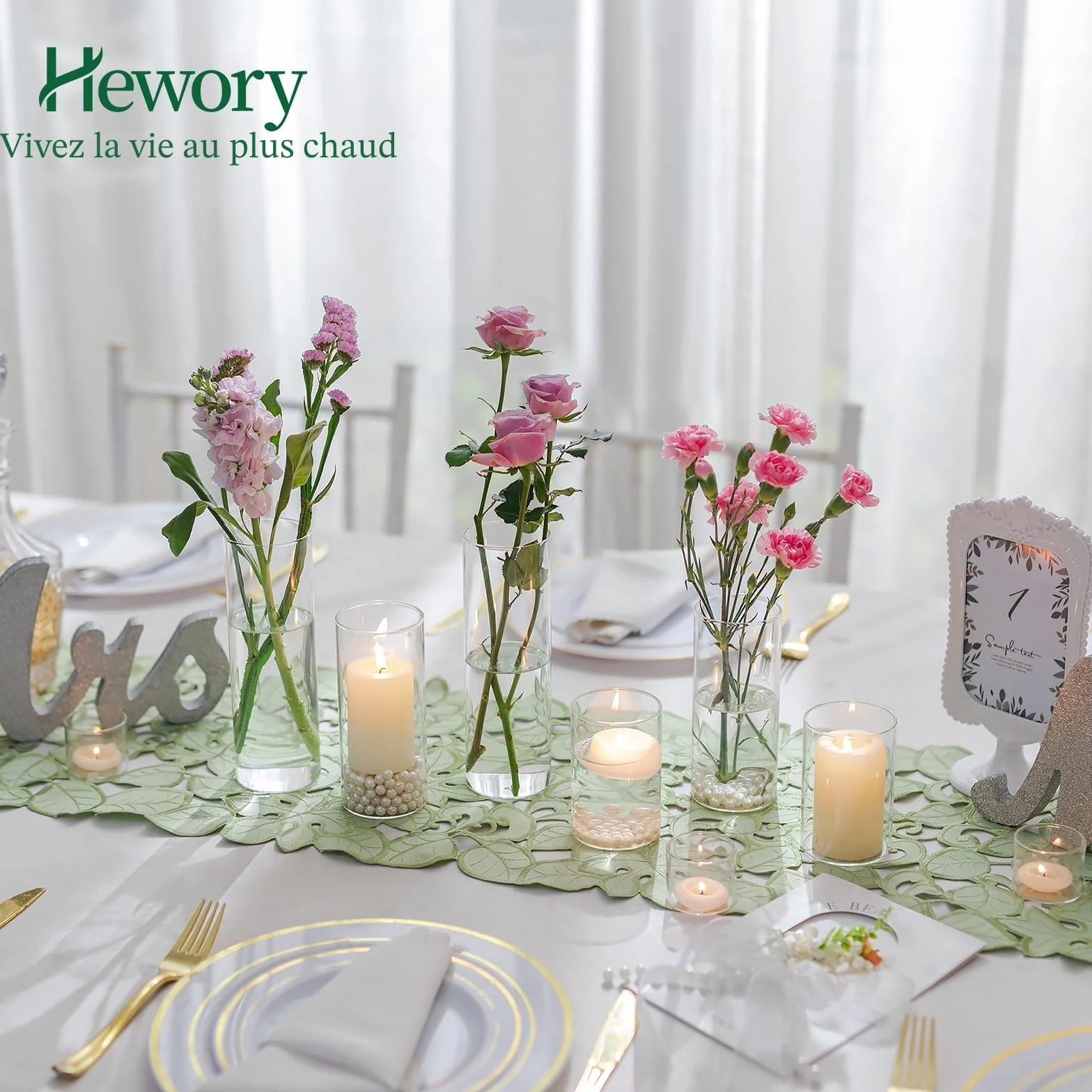 Hewory Vases Cylindriques en Verre Lot de 24, Grand Vase en Verre Transparent pour Fleurs, Support de Bougie pour Bougie Pilier Flottante, Vase à Fleurs pour Centre de Table pour Mariage, Décoration