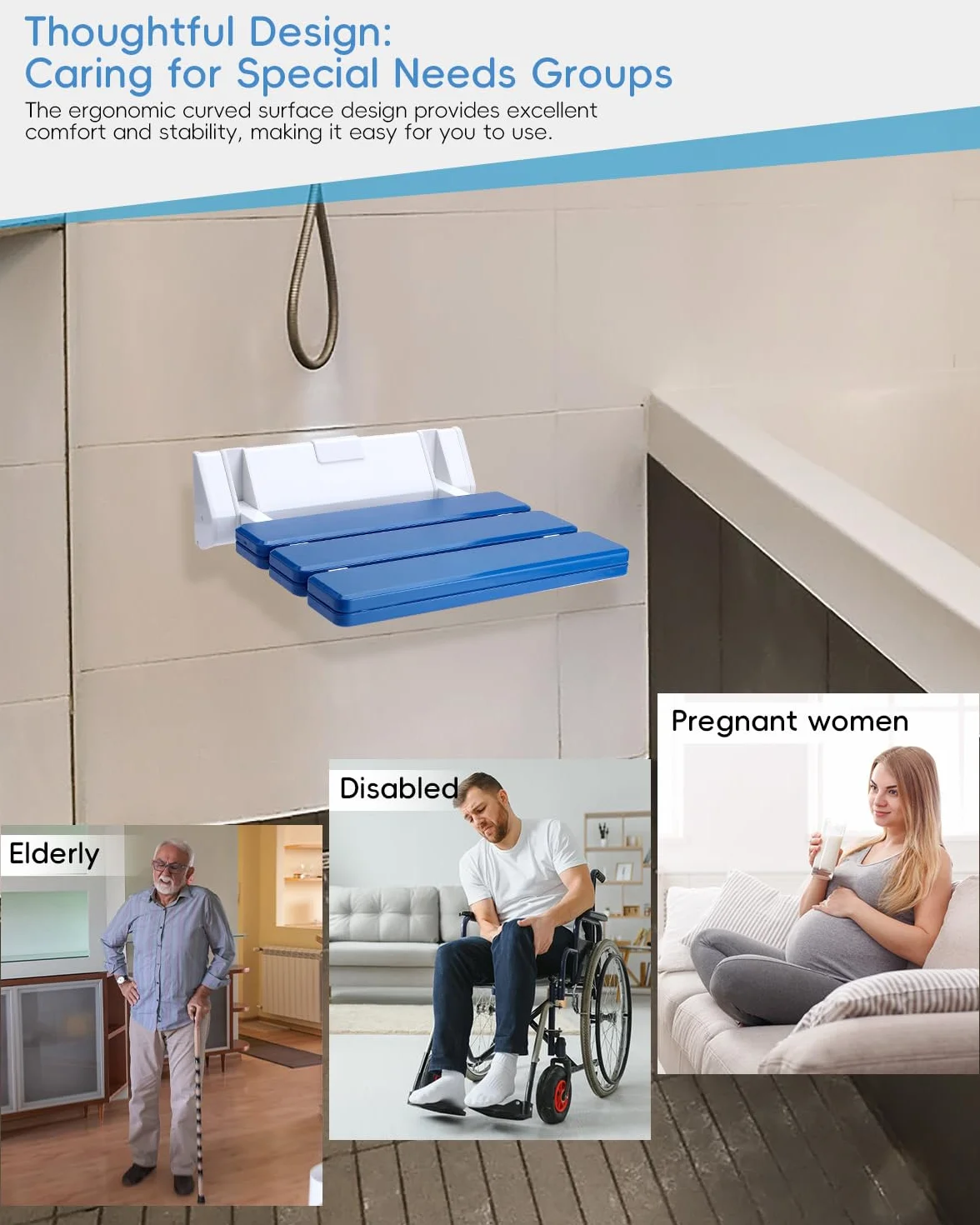 FreeTec Siège de douche pliable - Montage mural - Charge maximale : 130 kg - Bleu