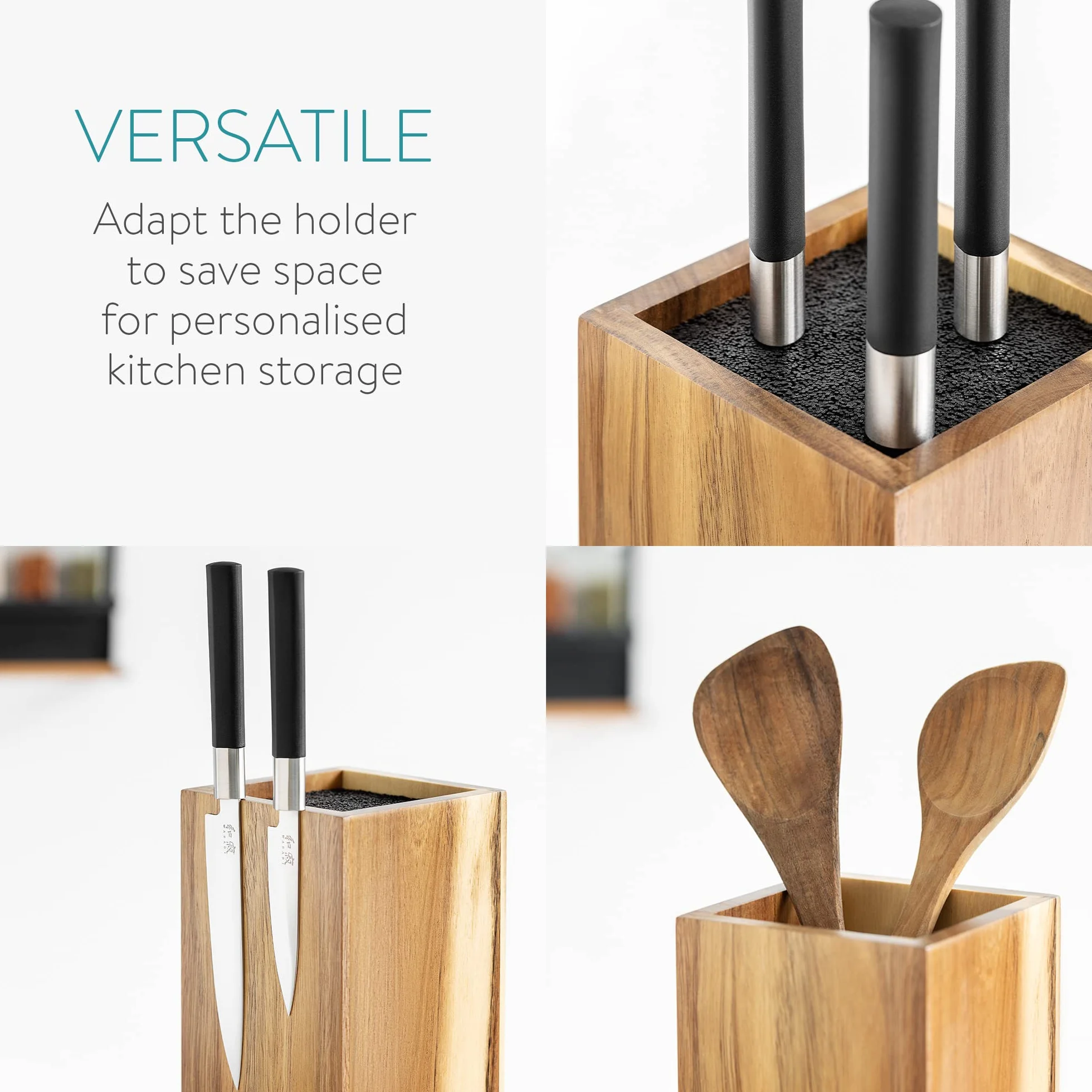 Navaris Porte-Couteaux en Bois - Bloc de Rangement à Couteau Rotatif et magnétique en Acacia 25 x 12,5 x 12,5 cm - Bloc Couteau Vide avec tiges
