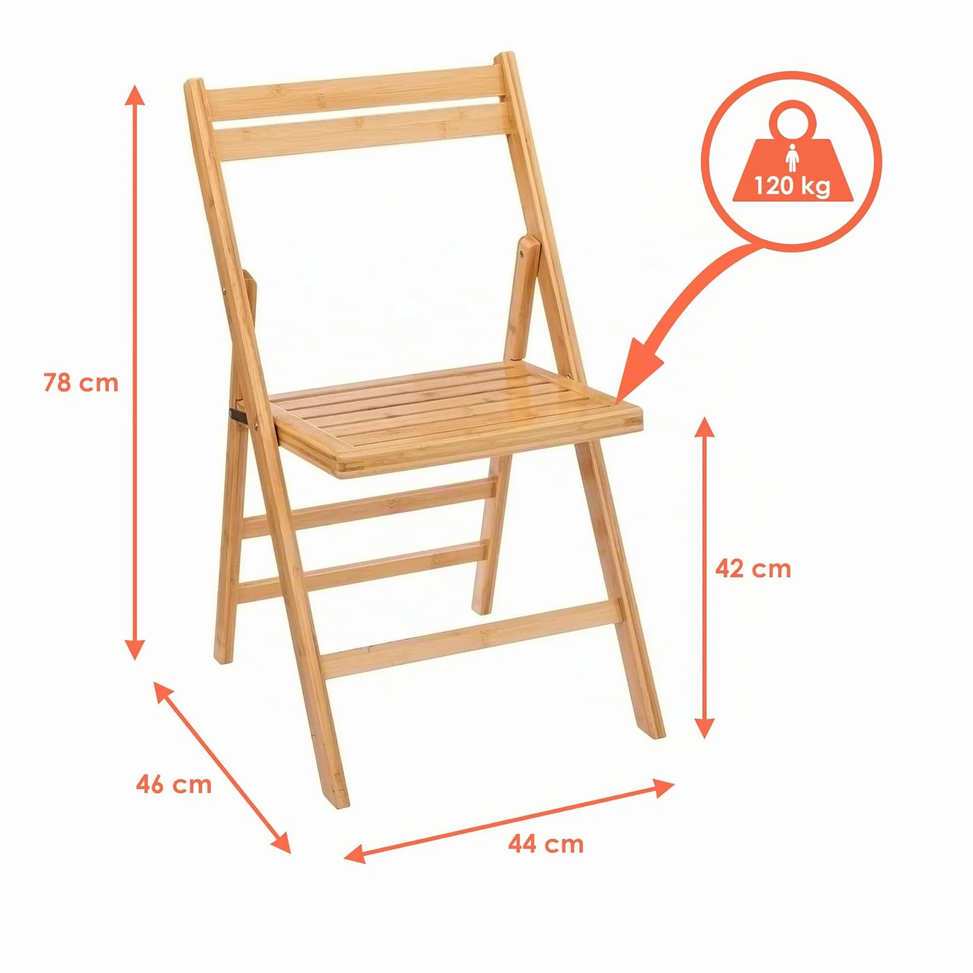 Spetebo Lot de 4 chaises pliantes en bambou naturel - Charge maximale : 120 kg - Chaise de cuisine pliable en bois FSC - Chaise classique pour un usage domestique