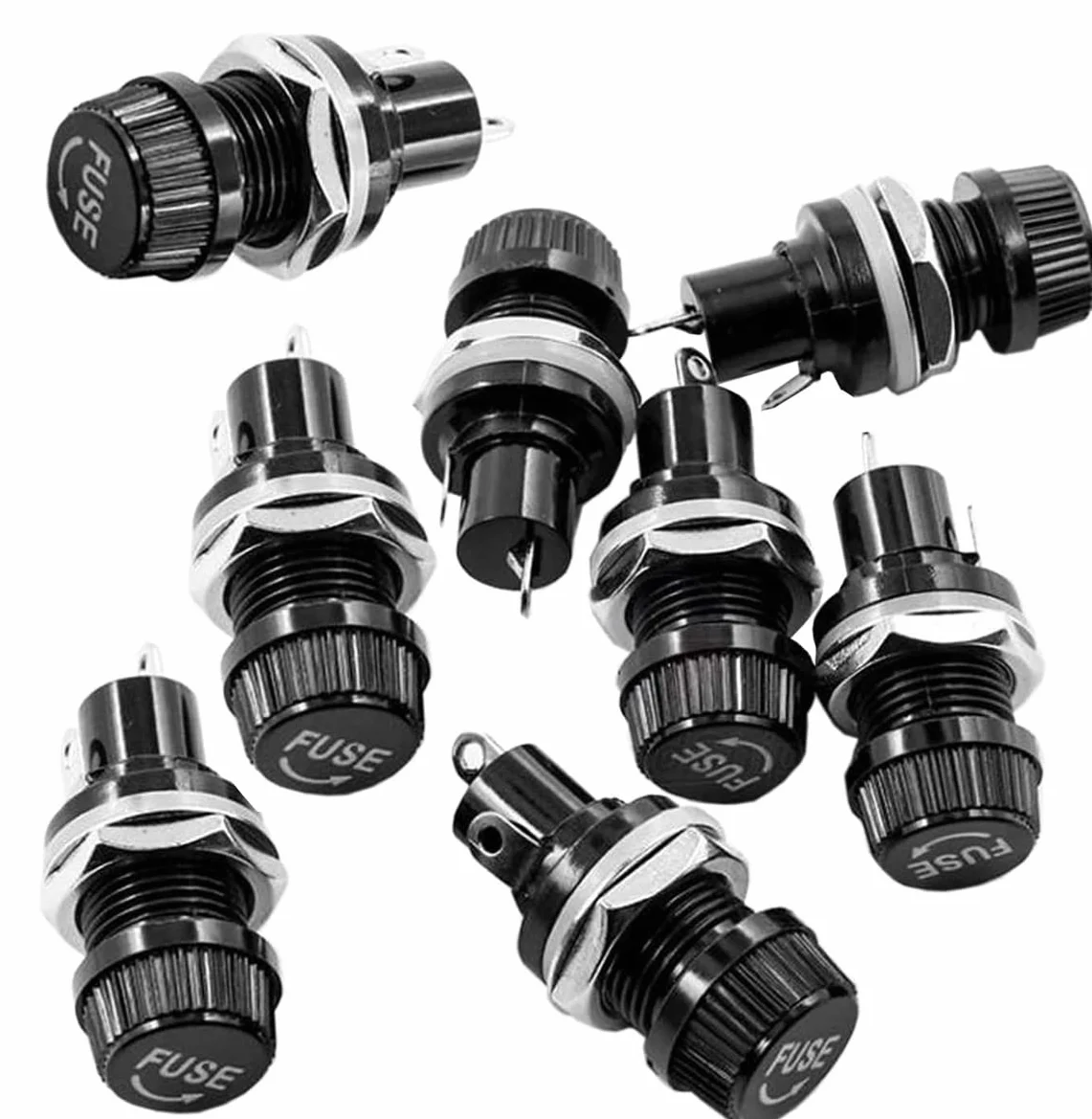 Gebildet 10sztuk 5 x 20mm Uchwyt Bezpiecznika AC 10A 250V Czarny uchwyt Bezpiecznika z Zakrętką Srubową Montowany na panelu