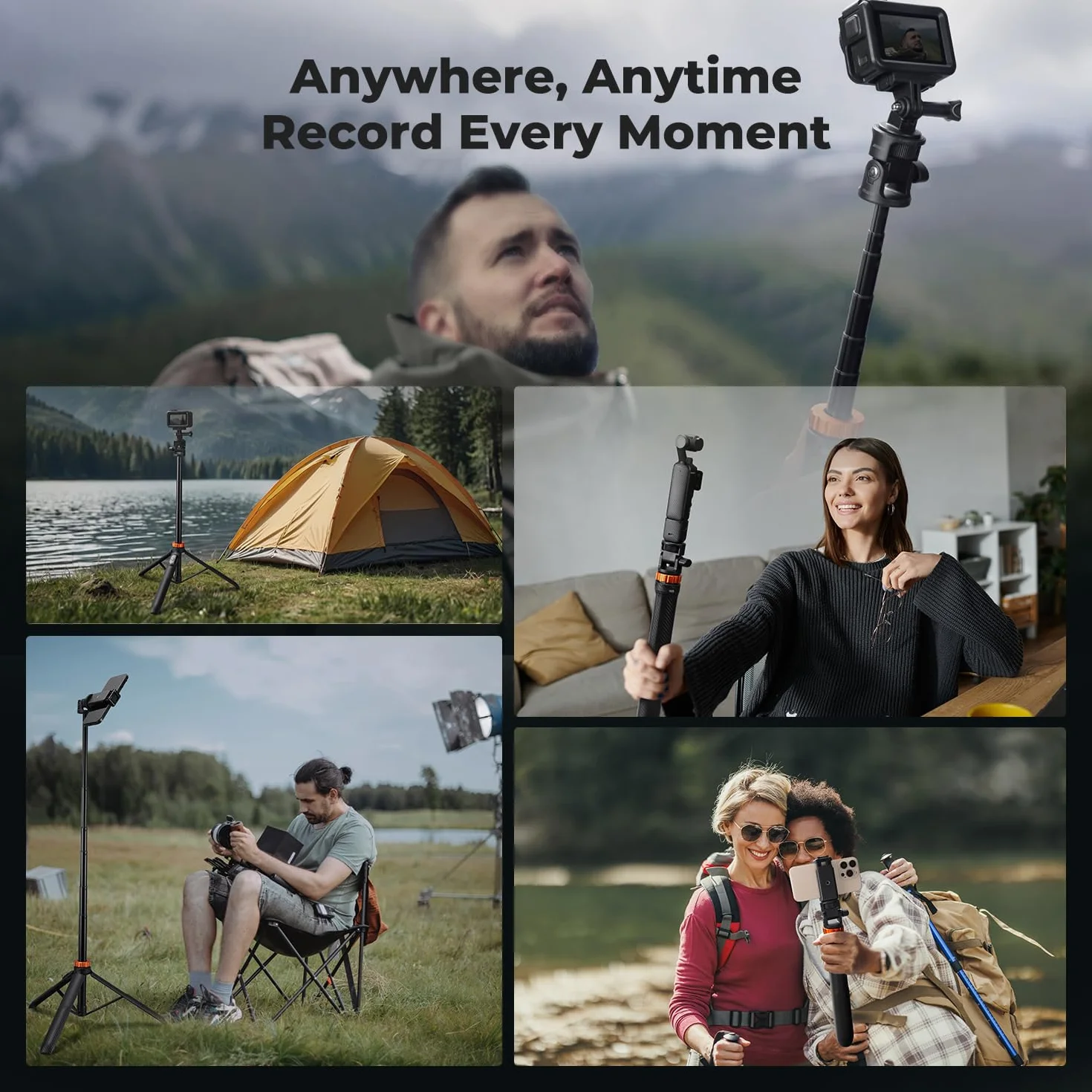 K&F CONCEPT Statyw do smartfonów i aparatów, Selfie Stick 175cm MS24, Selfie Stick z pilotem Bluetooth i klipsem na telefon, adapter GoPro/DJI Action/ Insta360, Streaming e Vlogging