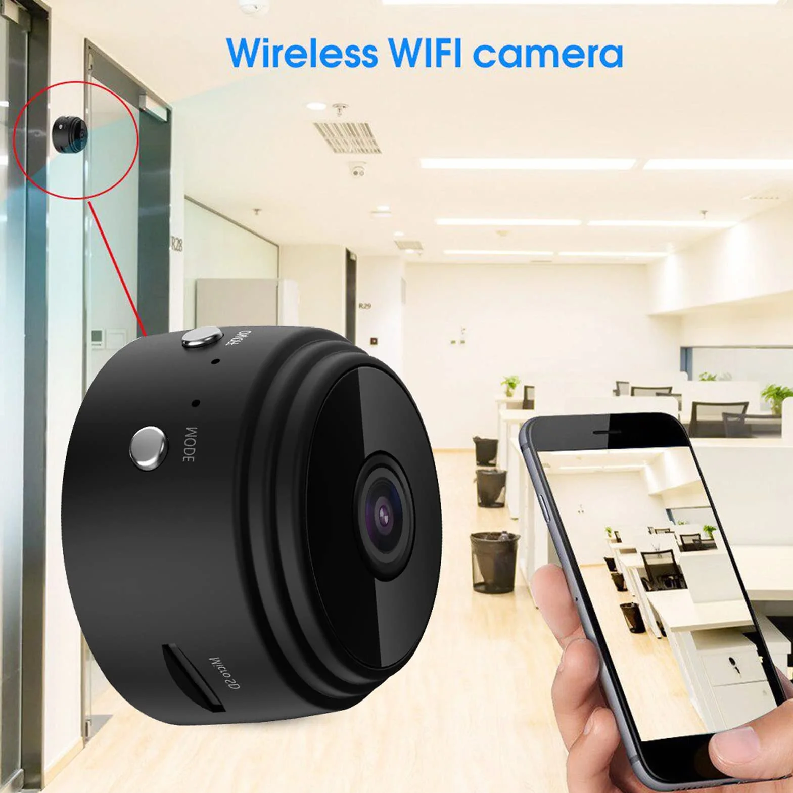 Mini Kamera Bezpieczeństwa z Uchwytem Magnetycznym, 150 Stopni Szerokokątny Noktowizor Bezprzewodowa Kamera WiFi z Pilotem Aplikacji Wykrywanie Ruchu dla Domowego Biura
