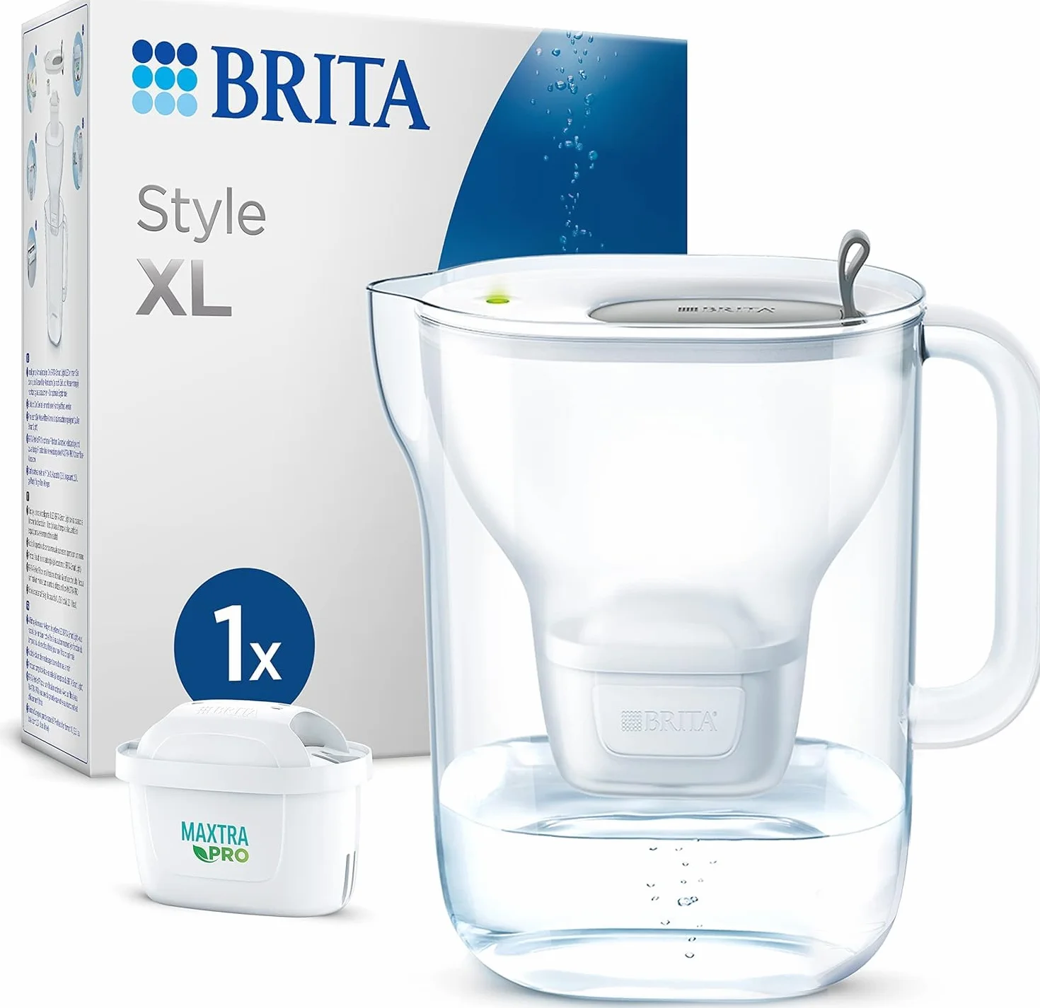BRITA Carafe Filtrante Style XL Grise (3,6l) incl 1 cartouche filtrante eau robinet MAXTRA PRO All-in-1 réduit PFAS, calcaire, chlore, certaines impuretés et métaux