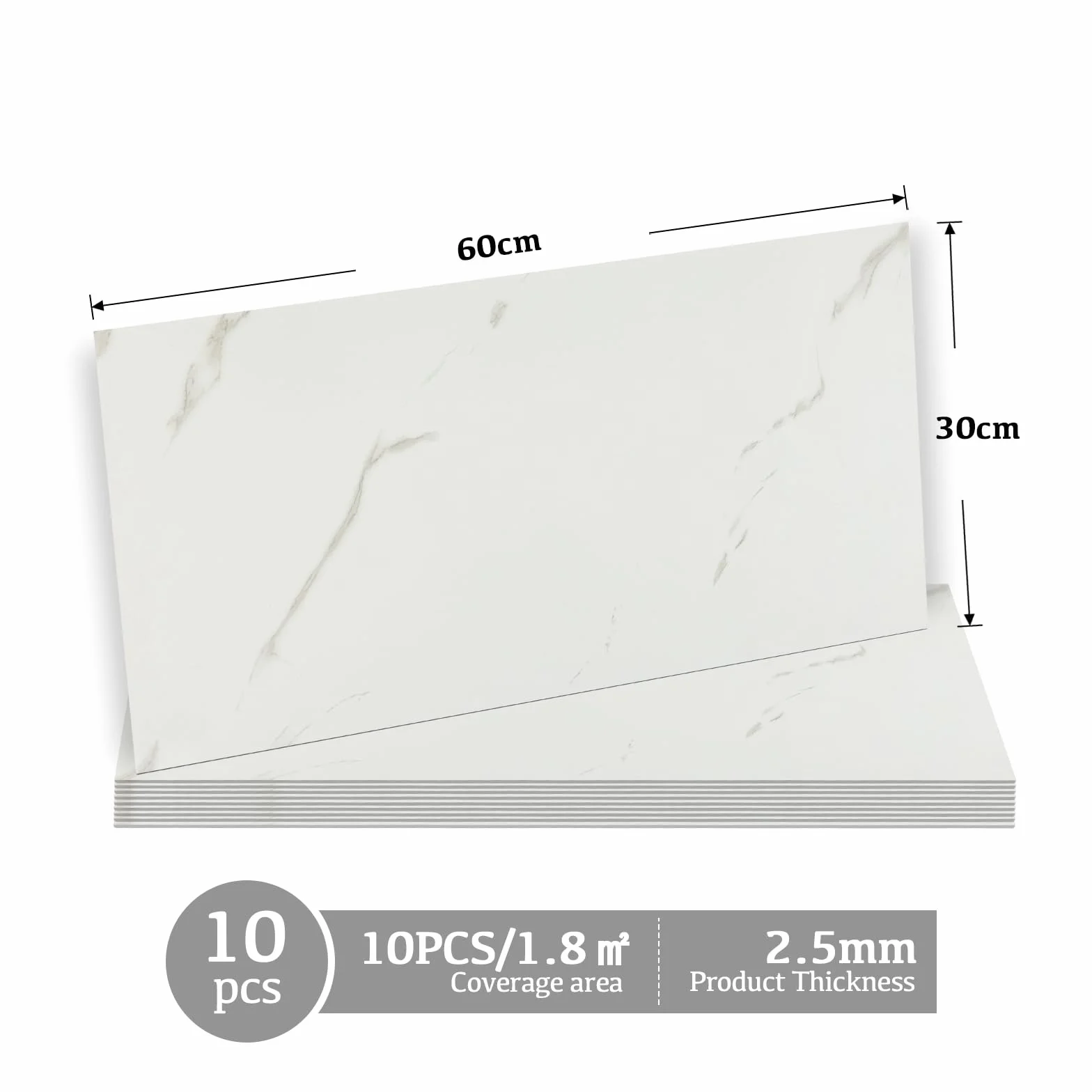 10 Pièces Credence Adhesive Cuisine 60 x 30 cm, Marbre Carrelage Adhesif Mural Salle de Bain PVC Blanc