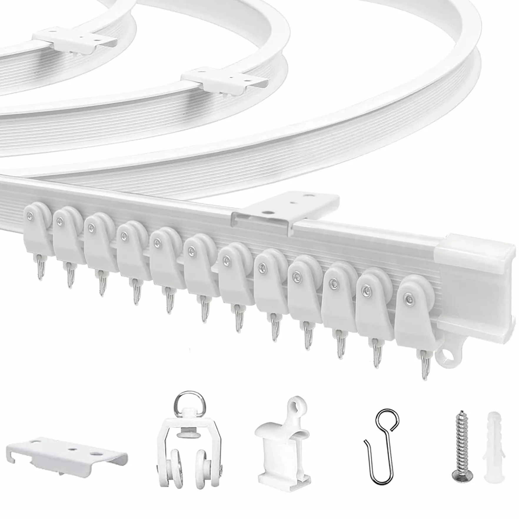 Rail Rideaux Plafond Flexible Courbé PVC Acier Inoxydable 3 M Blanc