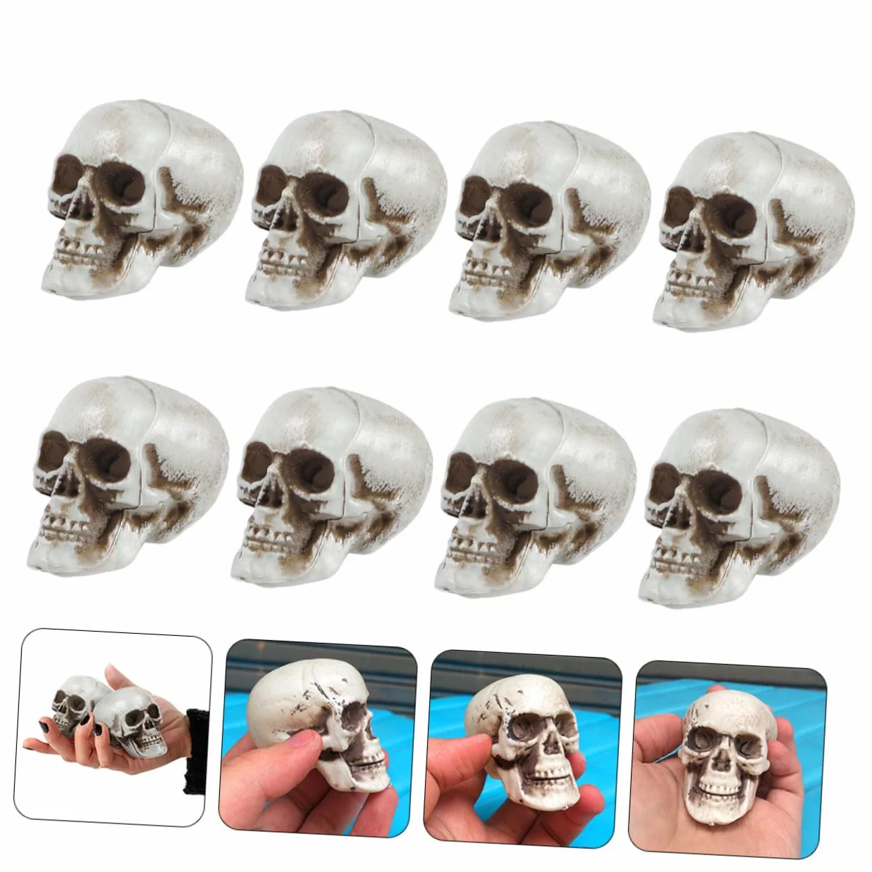 Lot de 8 Mini Crânes Plastique Halloween Décoration Fête Effrayants