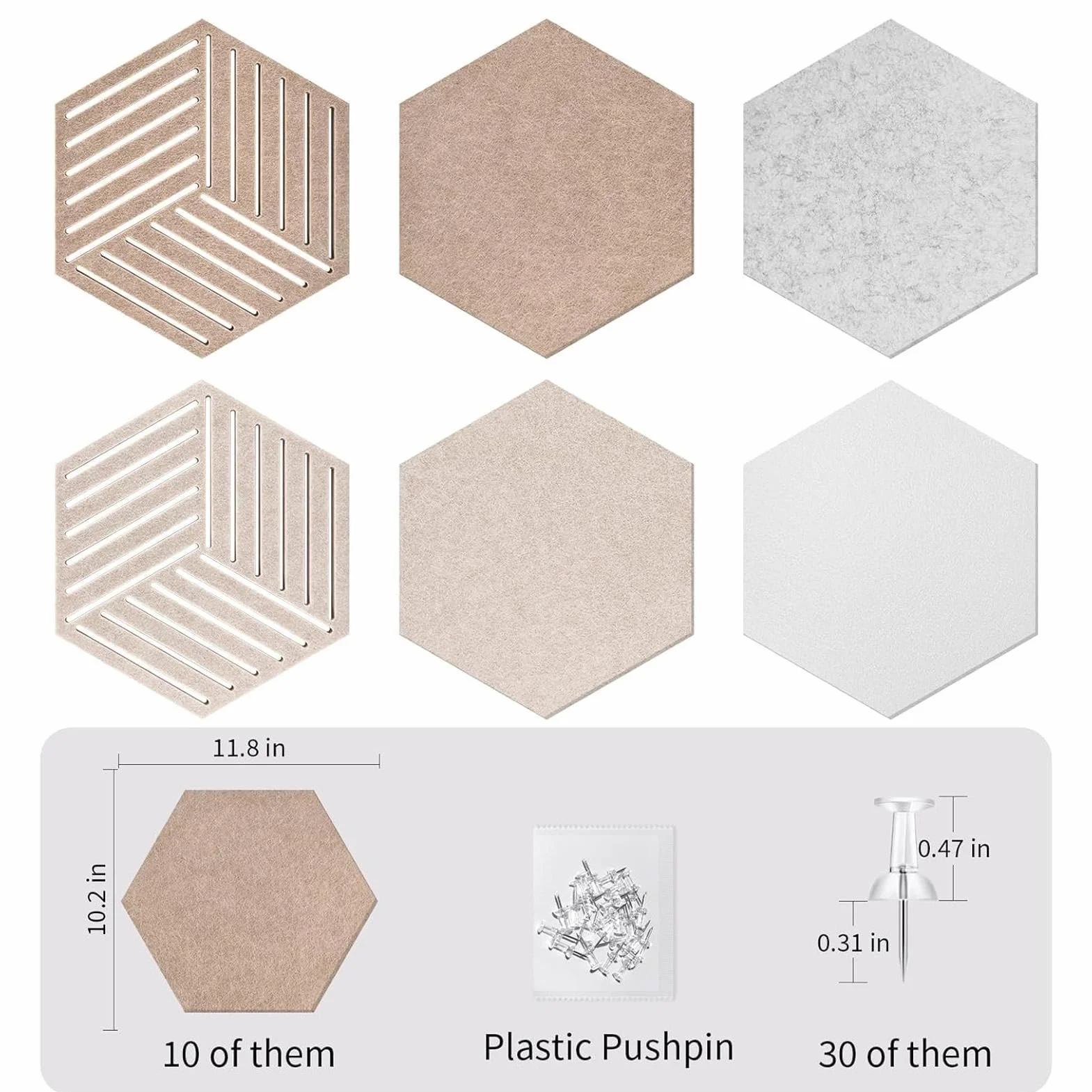Tableau d'affichage hexagonal en feutre 30 x 26 x 0,9 cm autocollant fibre de polyester