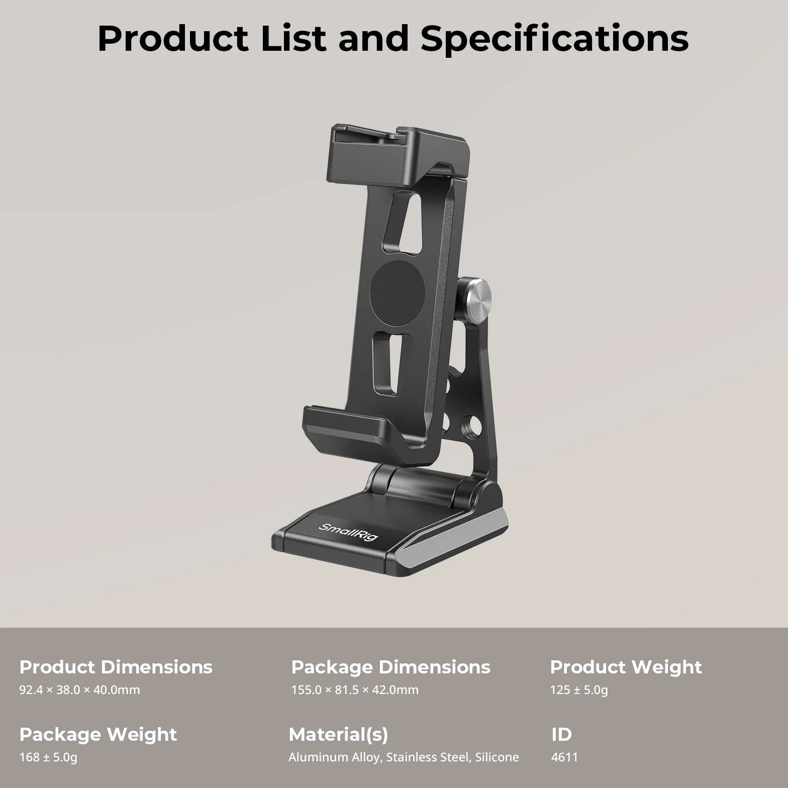SMALLRIG Metal Phone Tripod Mount, Cell Phone Mount, Uchwyt do Telefonu Komórkowego z Adapterem Szybkozłącza dla Arca-Swiss, Wielofunkcyjny Uchwyt do Telefonu Statywu Typu dla Arca, dla iPhone - 4611