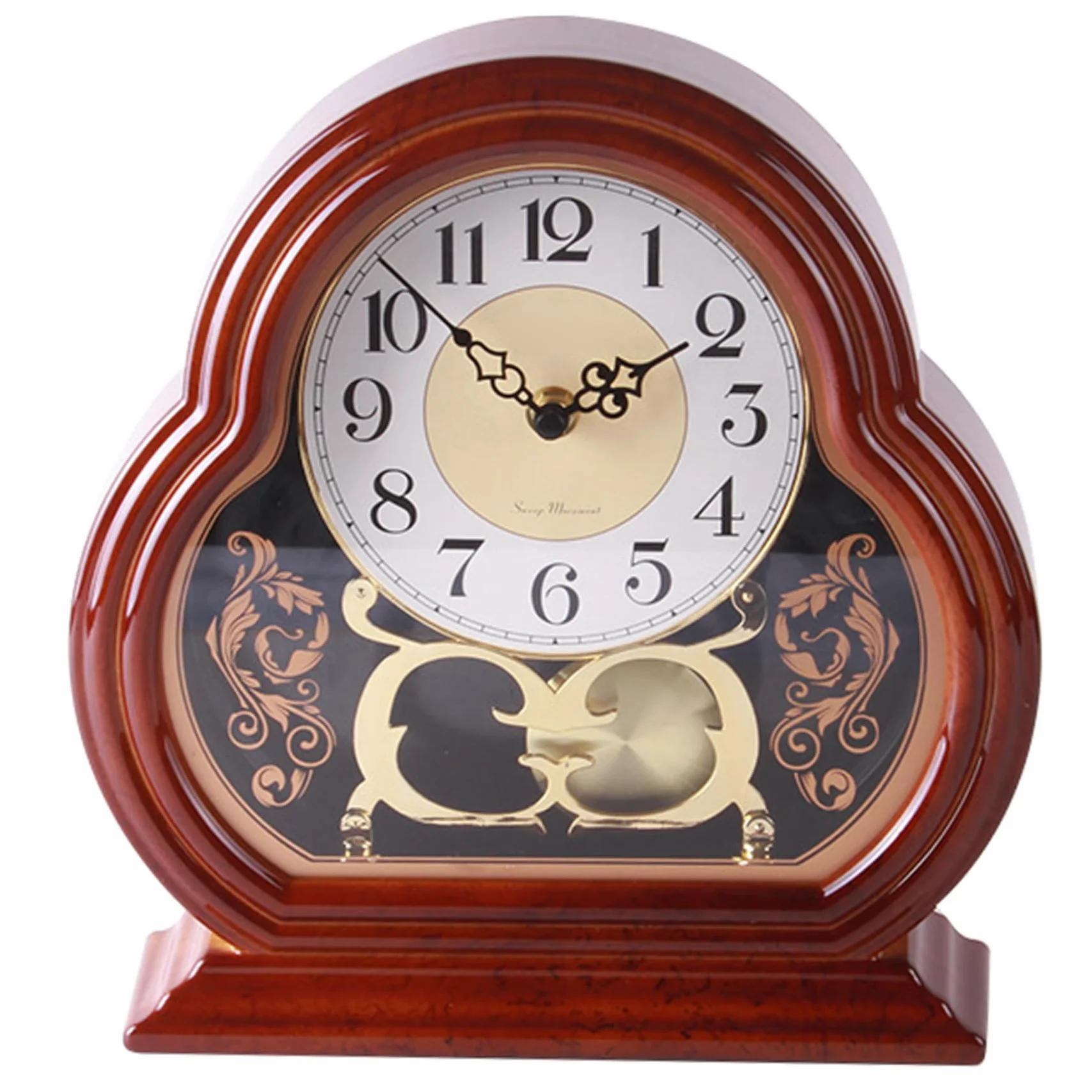 Horloge de Cheminée en Bois de Noyer Vintage Silencieuse avec Balançoire Pendule pour Salon Bureau