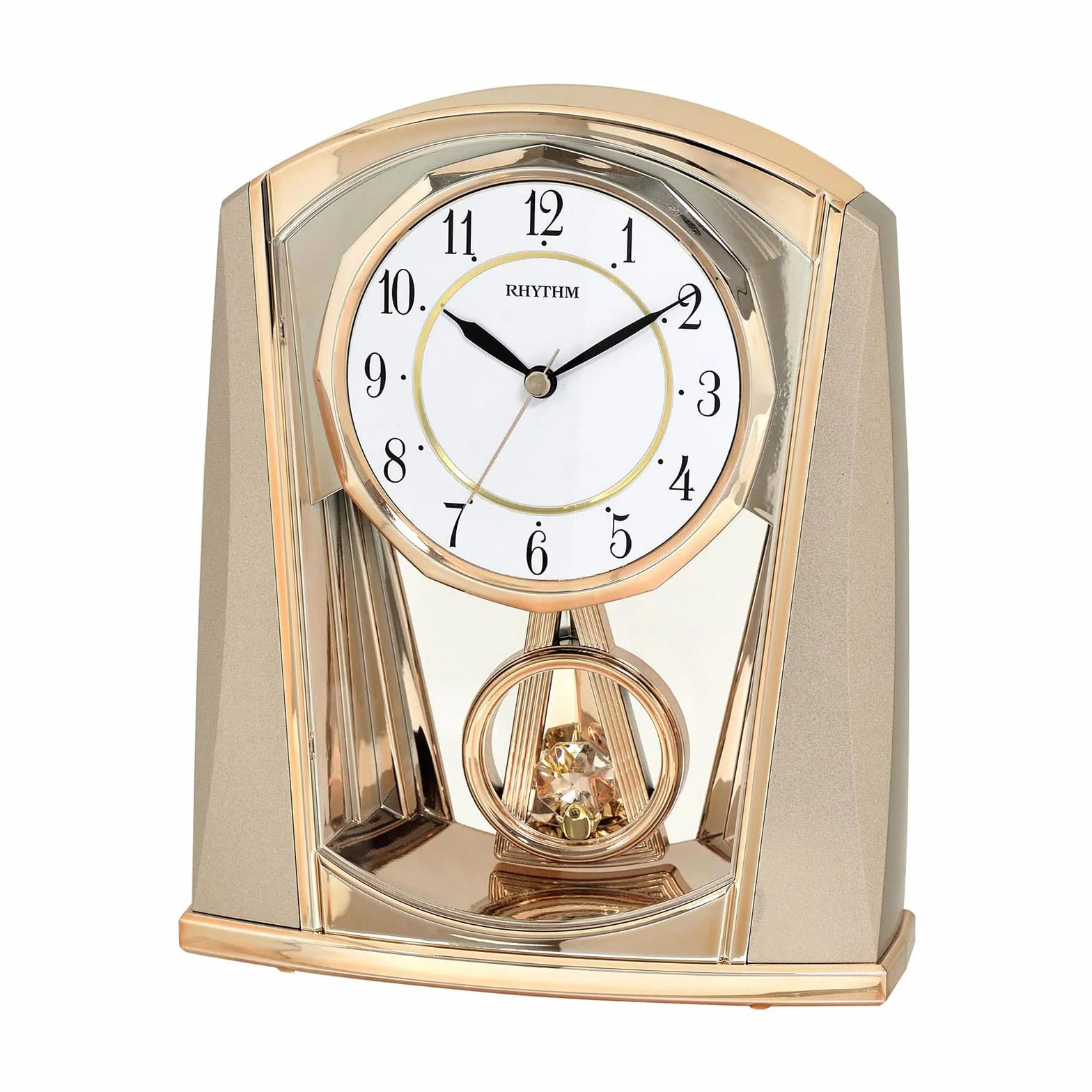 RHYTHM Horloge de cheminée contemporaine pendule oscillant cadran facile à lire Doré Champagne 4RP772WR13