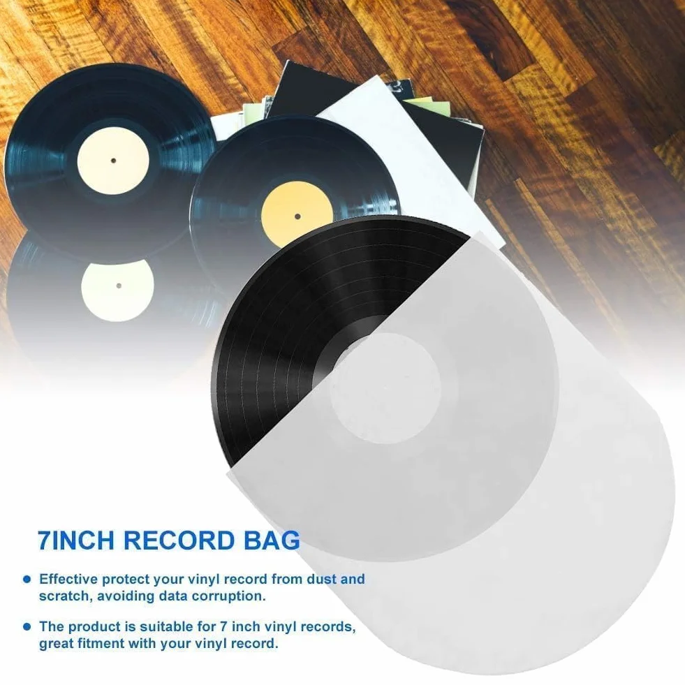 Cyrank 100pcs Vinyle Manchon Intérieur Antistatique 7in LP Transparent Housse de Protection
