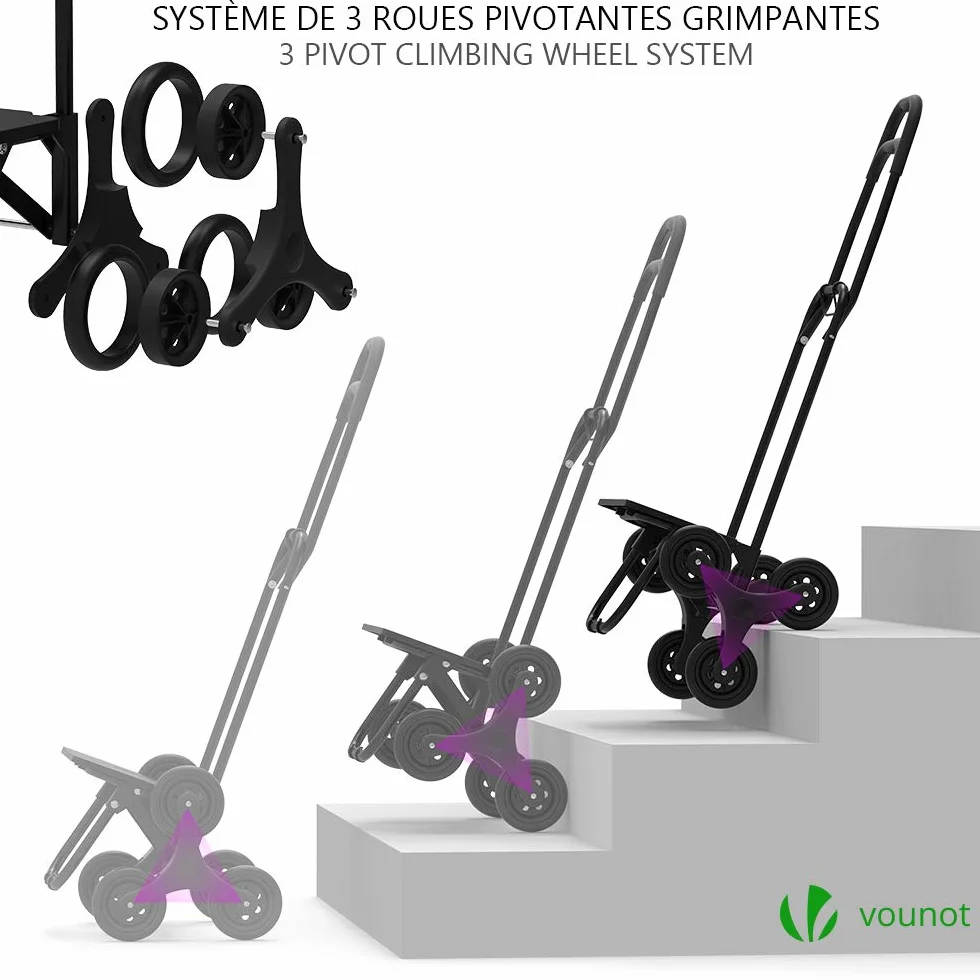 VOUNOT® Chariot de Courses 6 Roues Imperméable Pliable 2 en 1 Sac Oxford Noir