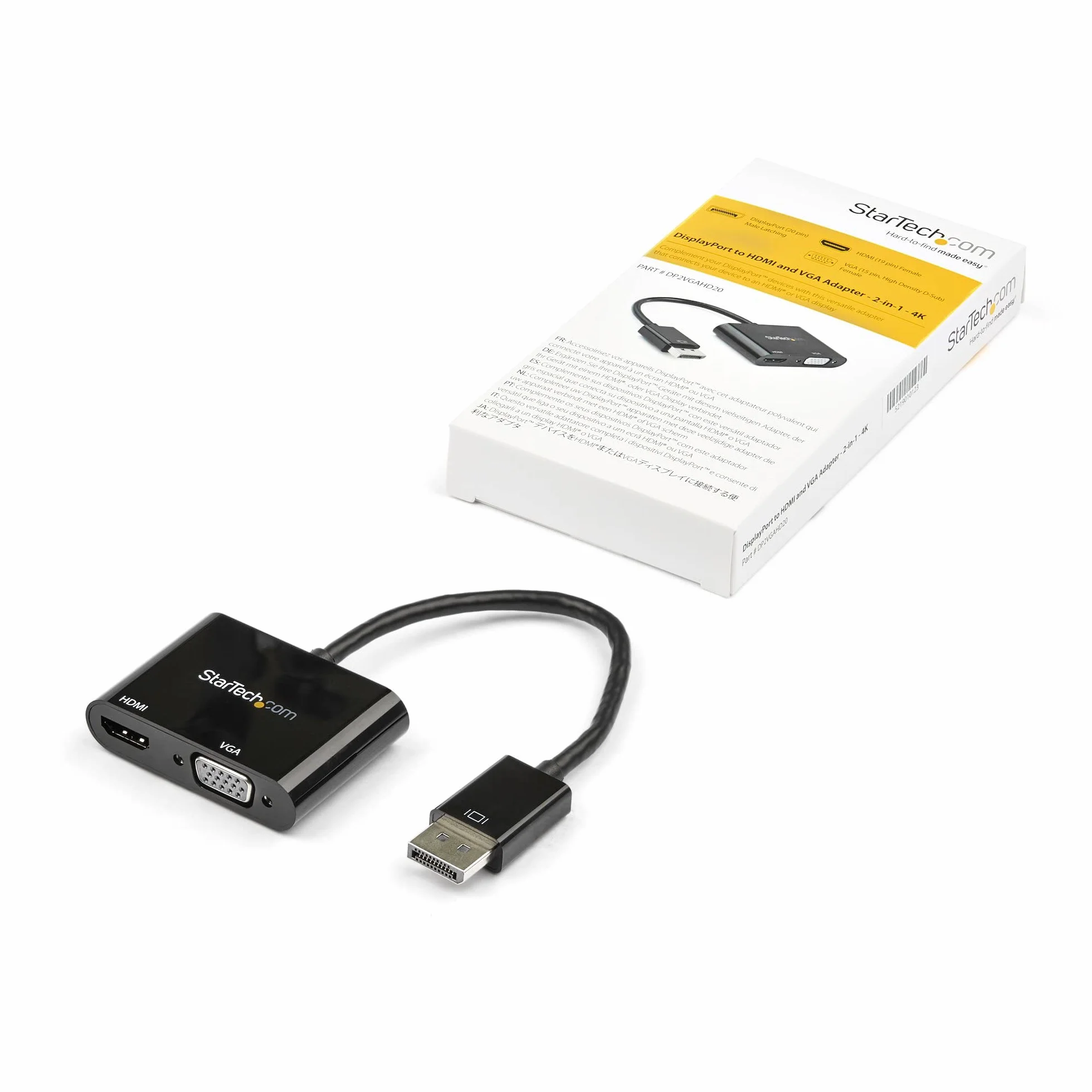 StarTech.com Adapter DisplayPort na HDMI VGA - DisplayPort 1.2 HBR2 na HDMI 2.0 (4K 60Hz) lub VGA 1080p Converter Dongle - DP na HDMI lub VGA Adapter monitora - adapter cyfrowego wyświetlacza wideo