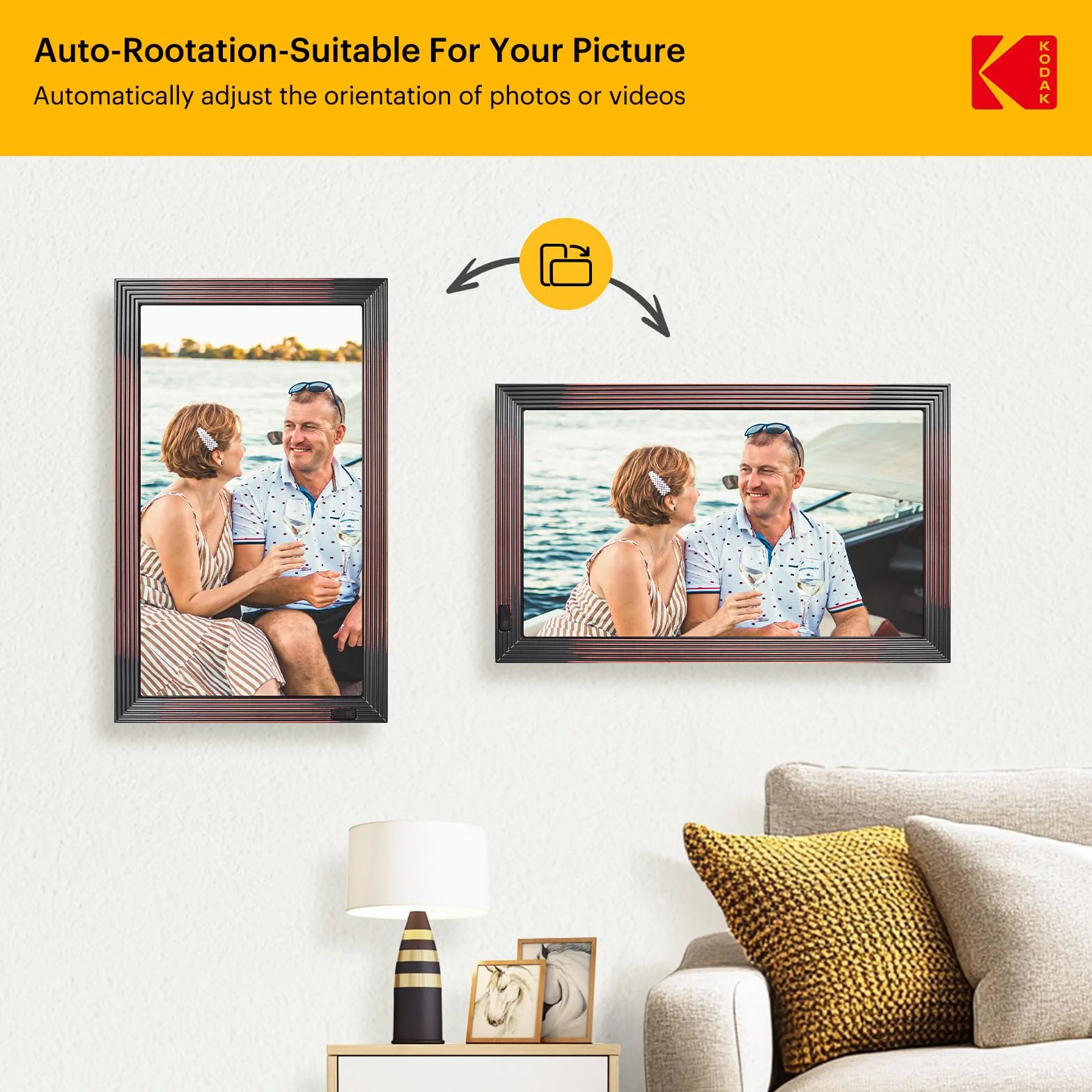 KODAK 21,5 cala Cyfrowa ramka na zdjęcia, duża ramka elektroniczna z Wi-Fi i pamięcią 32 GB, ramka cyfrowa FHD, udostępnianie zdjęć i filmów przez aplikację, pilot zdalnego sterowania, czujnik ruchu
