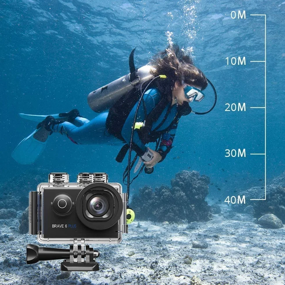 AKASO Action Cam 4K30FPS 20MP WiFi kamera sportowa z ekranem dotykowym EIS 4X Zoom pilot zdalnego sterowania 40 m kamera podwodna z 2 bateriami 1350 mAh i zestawem akcesoriów do kasku