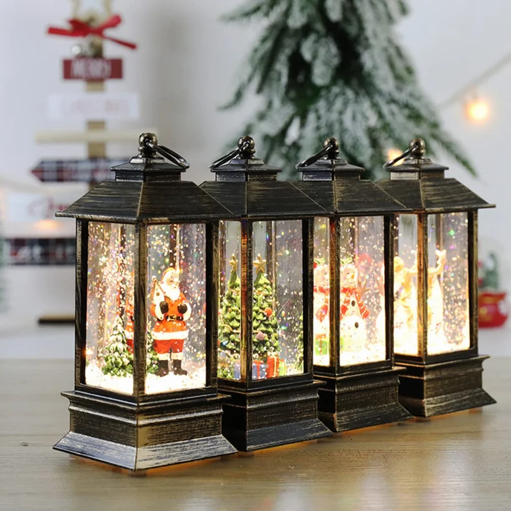 Lanterne boule à neige de Noël avec lumière LED scintillante Décoration de Noël en plein air