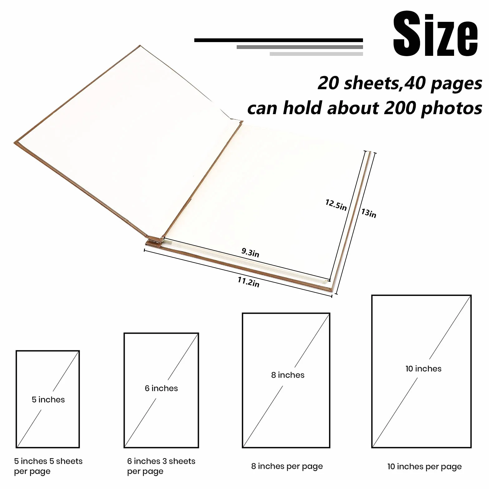 Magnetic Self-Stick Page Photo Album Leather Cover DIY for Wedding Anniversary Holds 3X5 4X6 6X8 8X10