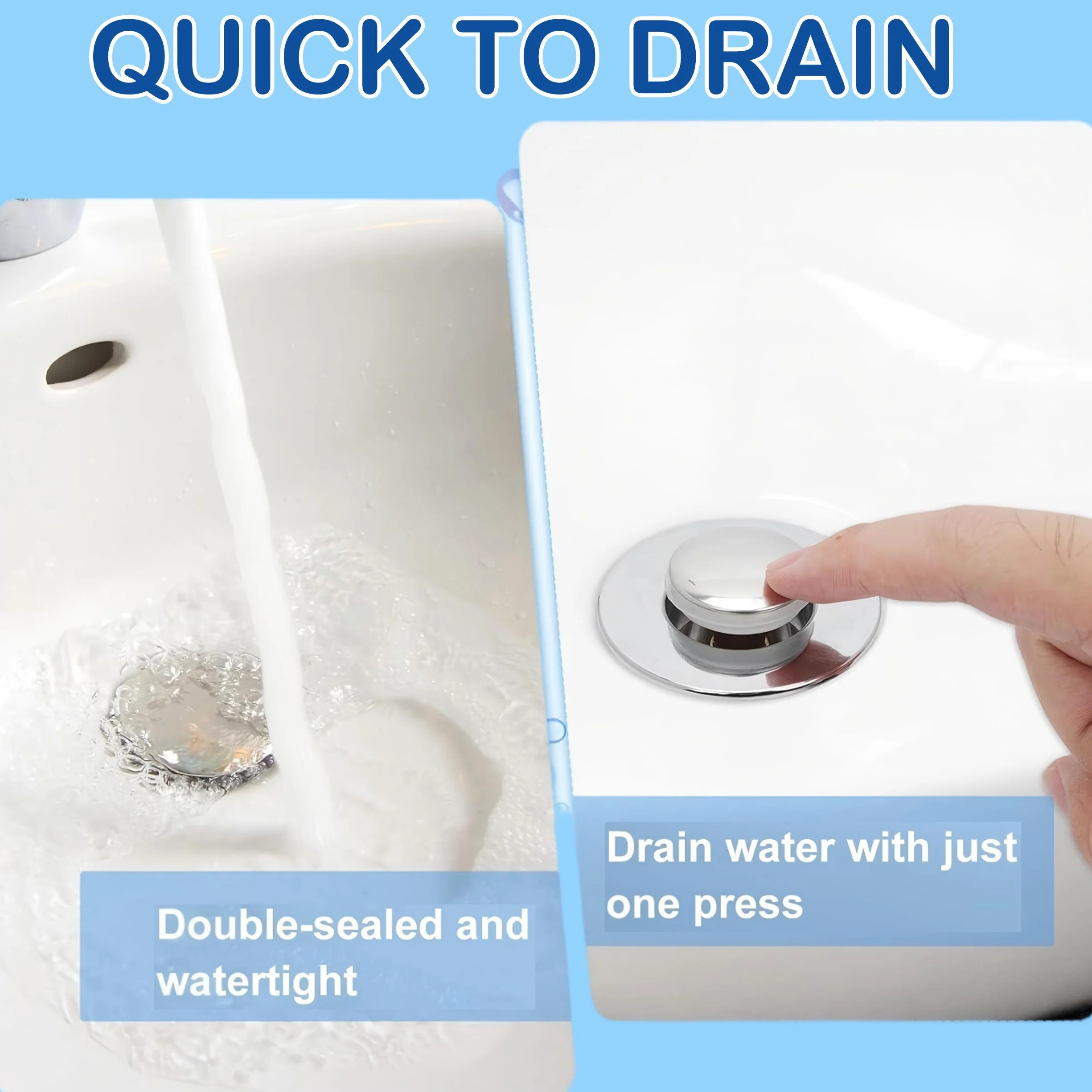 Bonde de Lavabo Clic Clac Universel 33-40 mm Acier Inoxydable Anti-Odeur Lot de 2