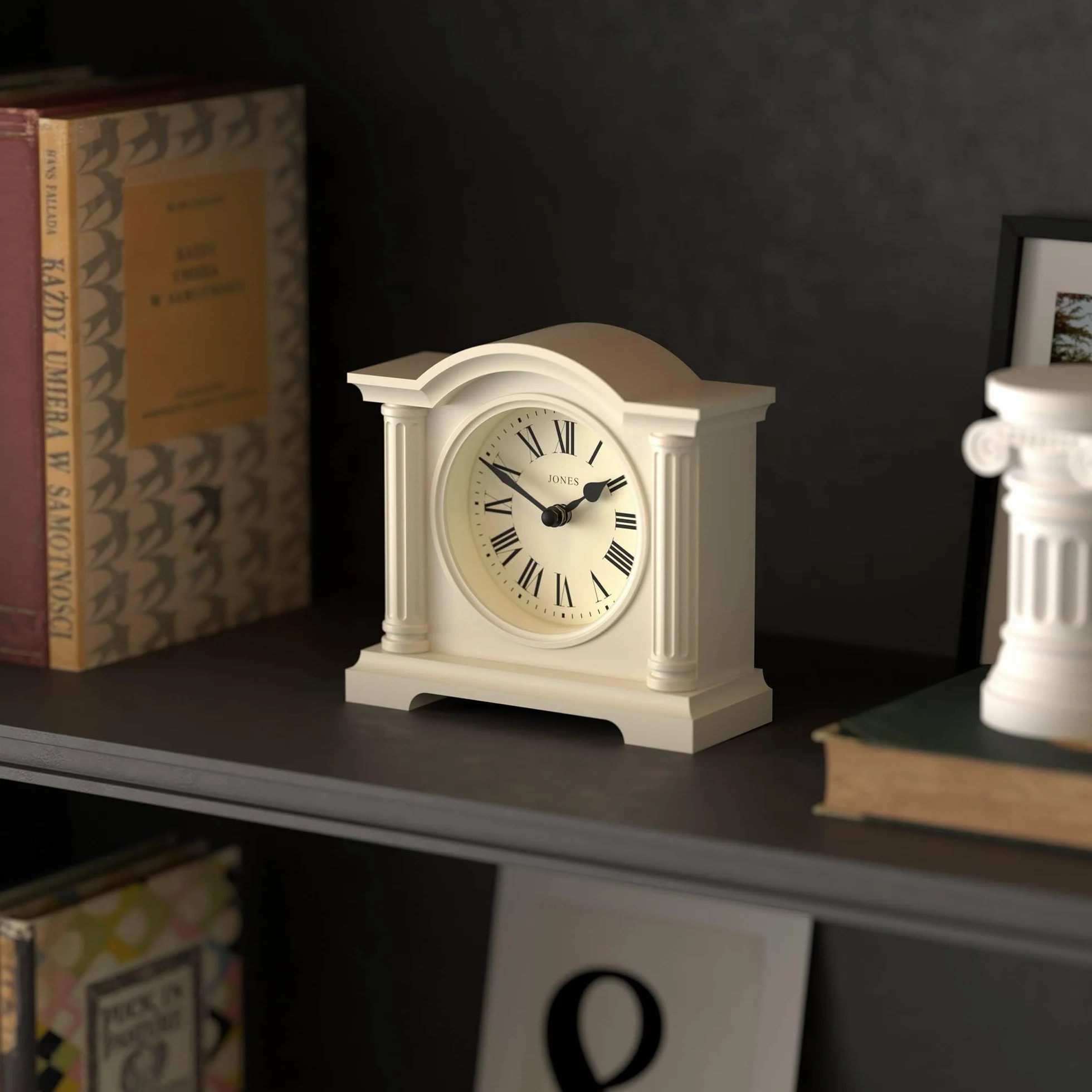 JONES CLOCKS Kensington Horloge de Cheminée Petite Horloge Classique en Arc Crème pâle