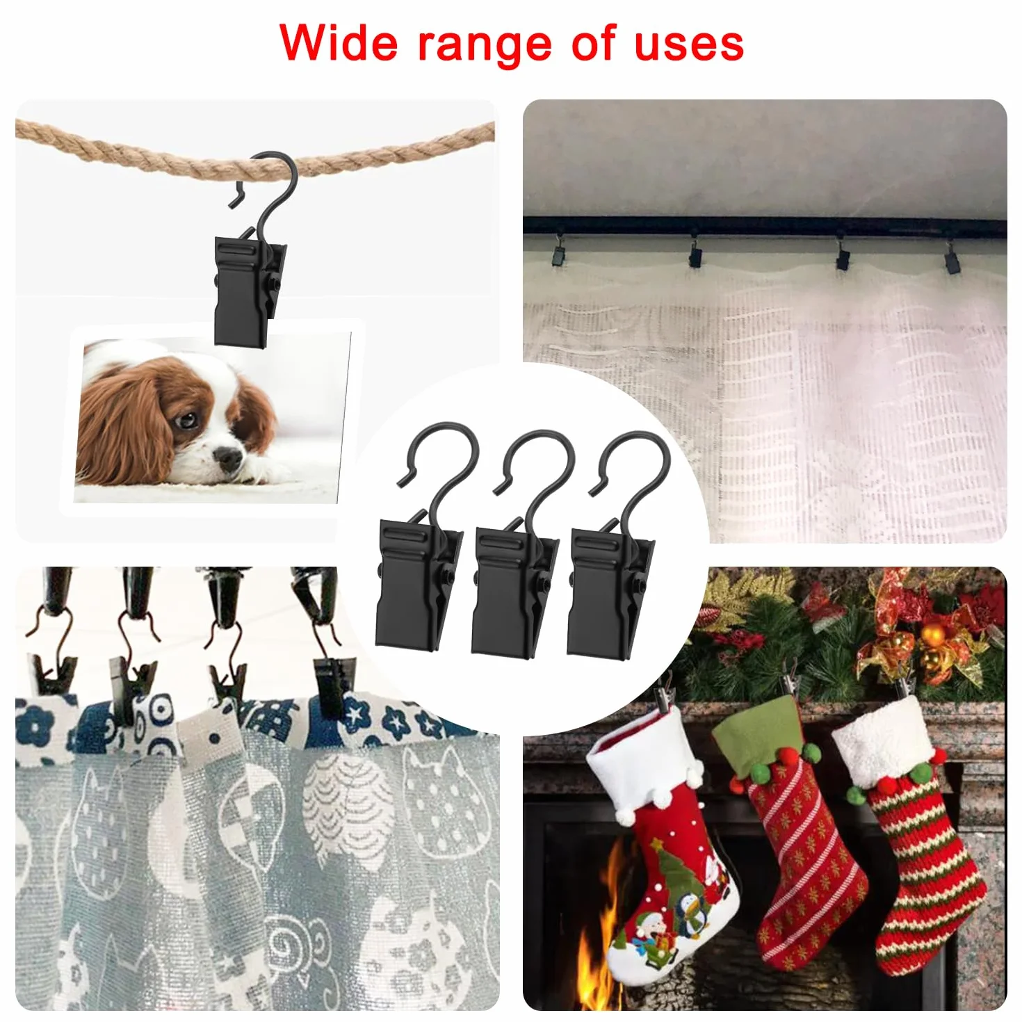 Pinces à Rideaux en Métal YIXISI 50 Pièces, Crochets de Suspension pour Décoration Maison Noir